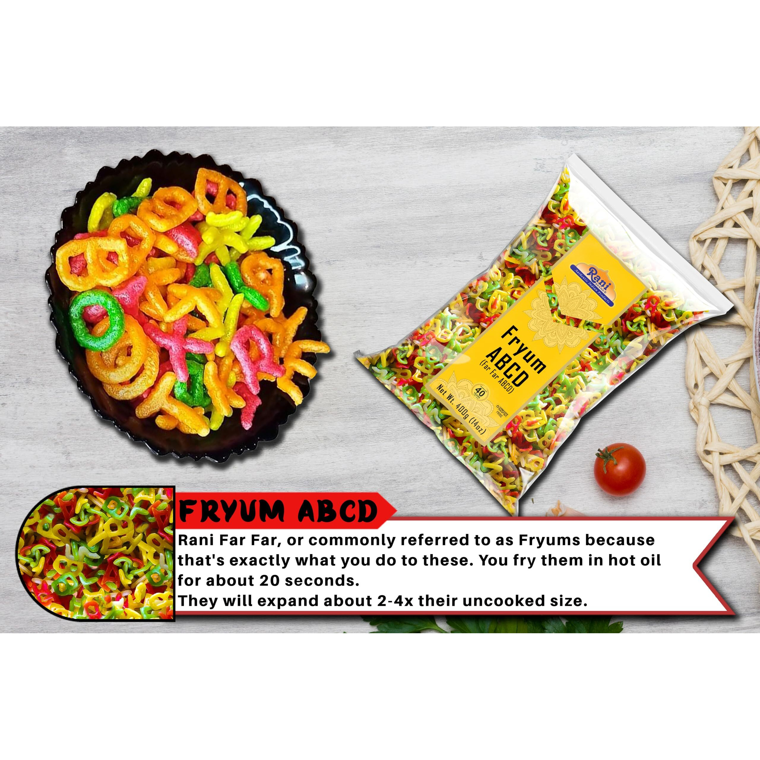 Rani Far Far / Fryums (Wheat & Tapioca Pellet) ABCD Shape 14oz (400g) ~ Vegan, Kosher, Uncooked, Used to Make Papad, Bhungra / Chip Snack