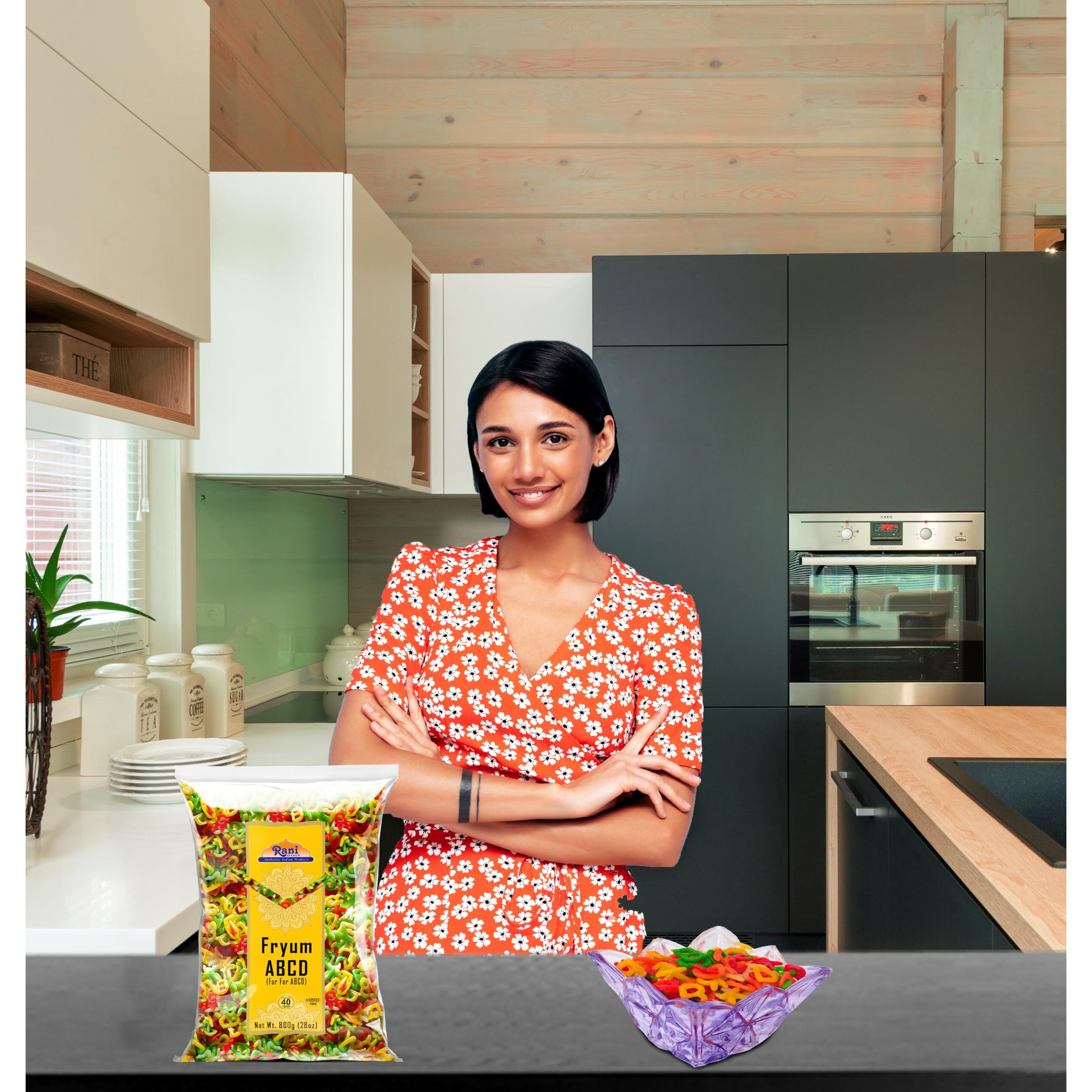 Rani Far Far / Fryums (Wheat & Tapioca Pellet) ABCD Shape 28oz (800g) ~ Vegan, Kosher, Uncooked, Used to Make Papad, Bhungra / Chip Snack