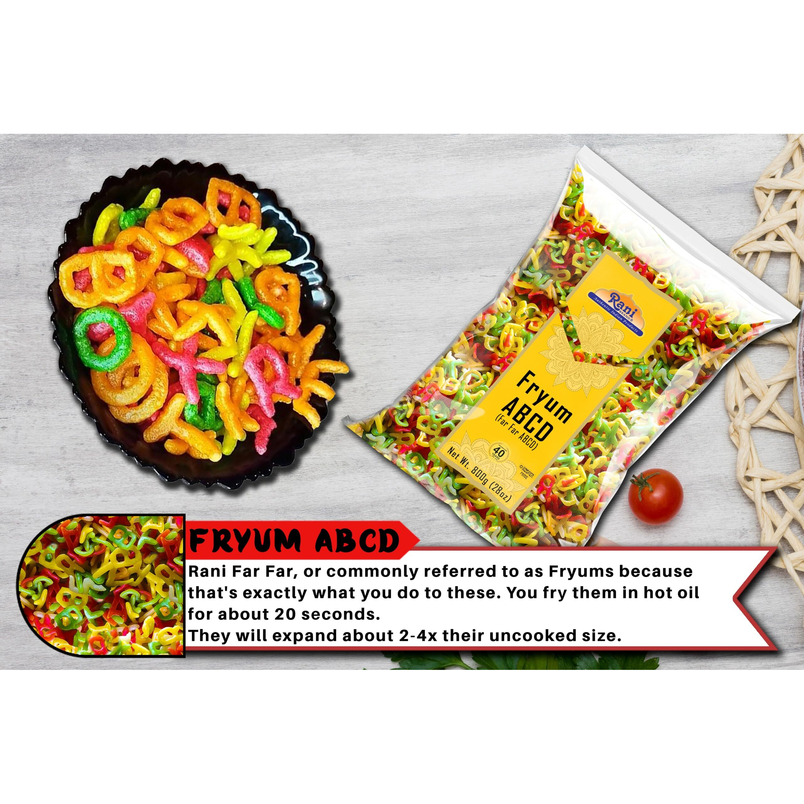 Rani Far Far / Fryums (Wheat & Tapioca Pellet) ABCD Shape 28oz (800g) ~ Vegan, Kosher, Uncooked, Used to Make Papad, Bhungra / Chip Snack