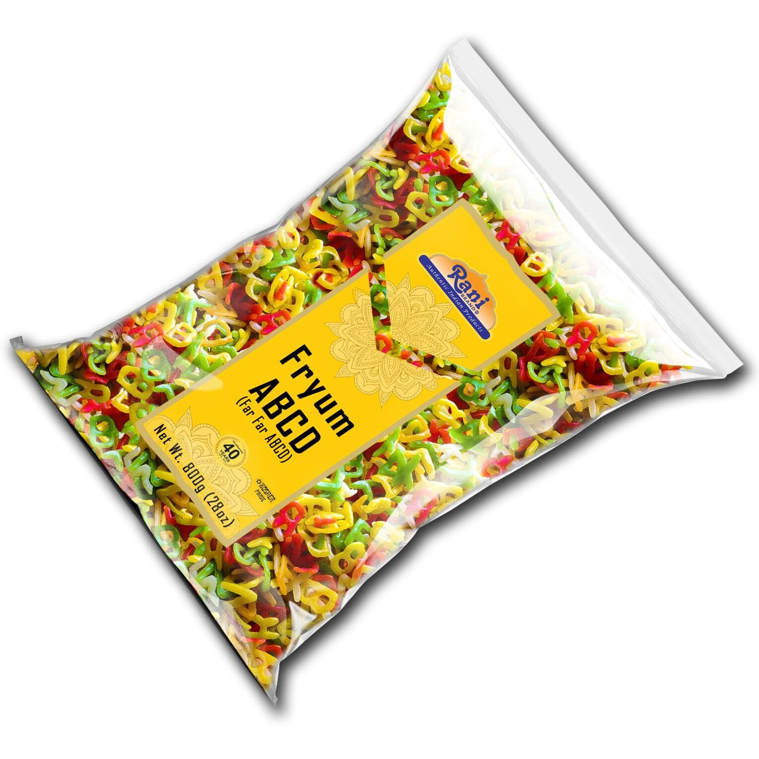 Rani Far Far / Fryums (Wheat & Tapioca Pellet) ABCD Shape 28oz (800g) ~ Vegan, Kosher, Uncooked, Used to Make Papad, Bhungra / Chip Snack