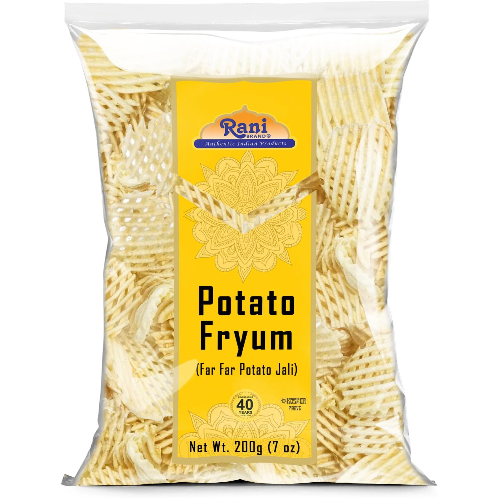 Rani Far Far / Fryums (Wheat & Tapioca Pellet) Potato Jhali 7oz (200g) ~ Vegan, Kosher, Uncooked, Used to Make Papad, Bhungra / Chip Snack