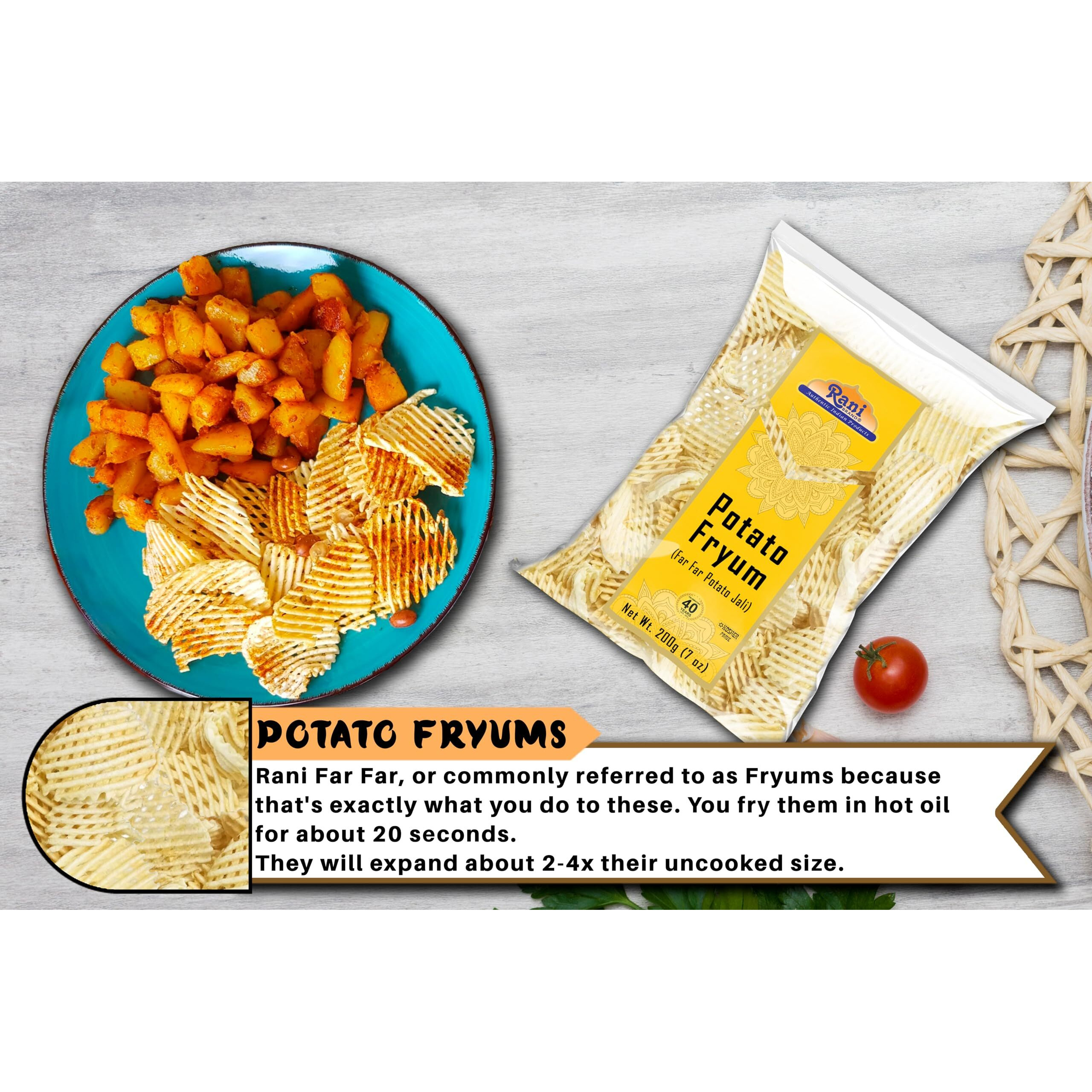 Rani Far Far / Fryums (Wheat & Tapioca Pellet) Potato Jhali 7oz (200g) ~ Vegan, Kosher, Uncooked, Used to Make Papad, Bhungra / Chip Snack