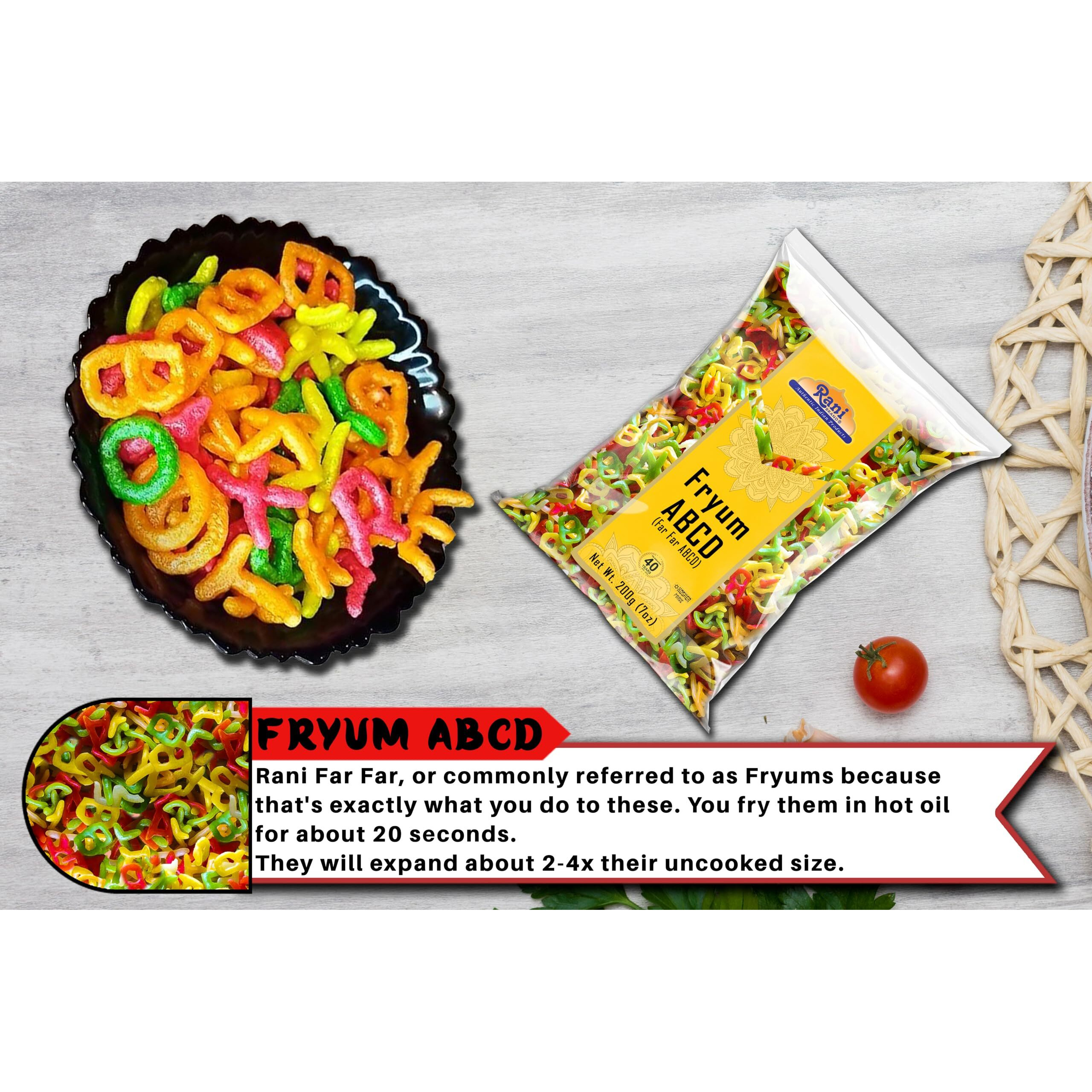 Rani Far Far/Fryums (Wheat & Tapioca Pellet) ABCD Shape 7oz (200g) ~ Vegan, Kosher, Uncooked, Used to Make Papad, Bhungra/Chip Snack