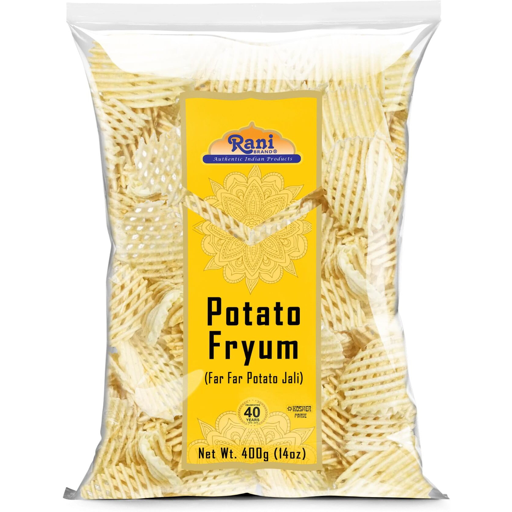 Rani Far Far/Fryums (Wheat & Tapioca Pellet) Potato Jhali 14oz (400g) ~ Vegan, Kosher, Uncooked, Used to Make Papad, Bhungra/Chip Snack