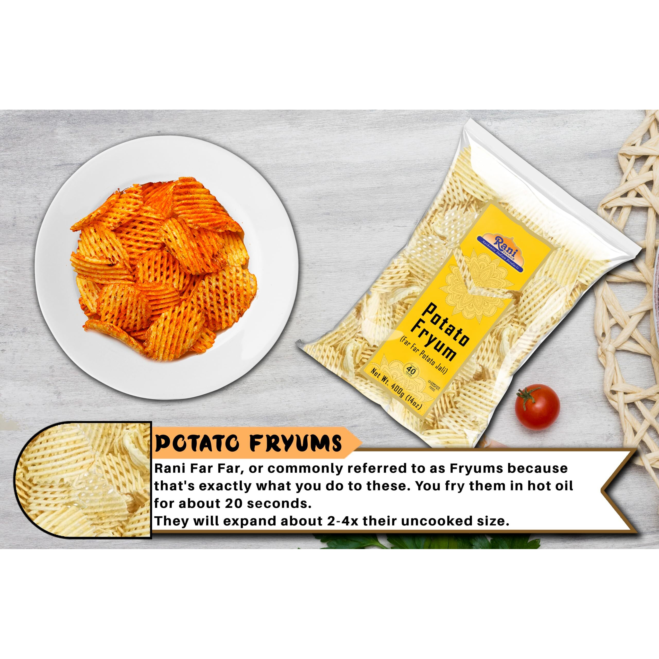 Rani Far Far/Fryums (Wheat & Tapioca Pellet) Potato Jhali 14oz (400g) ~ Vegan, Kosher, Uncooked, Used to Make Papad, Bhungra/Chip Snack