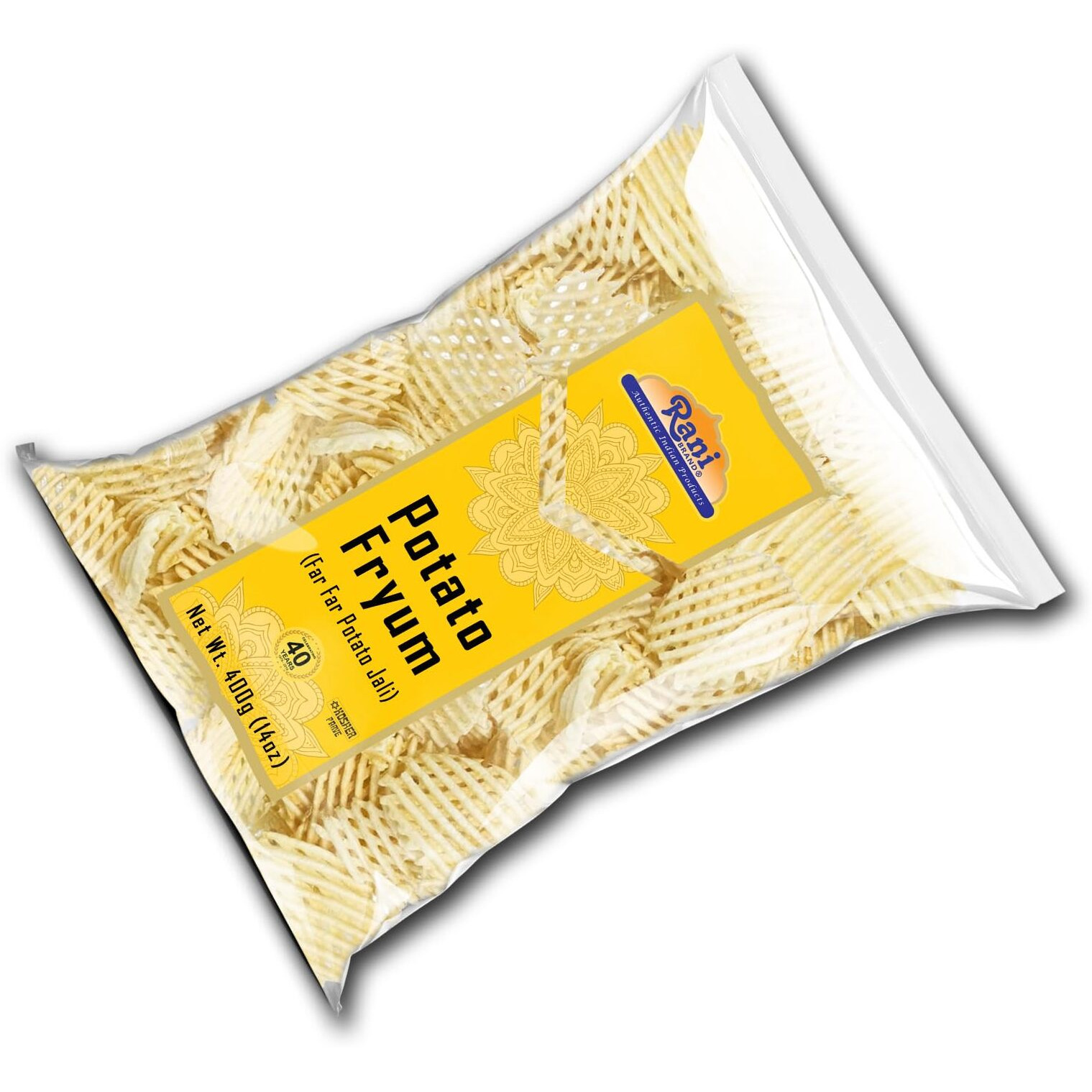 Rani Far Far/Fryums (Wheat & Tapioca Pellet) Potato Jhali 14oz (400g) ~ Vegan, Kosher, Uncooked, Used to Make Papad, Bhungra/Chip Snack
