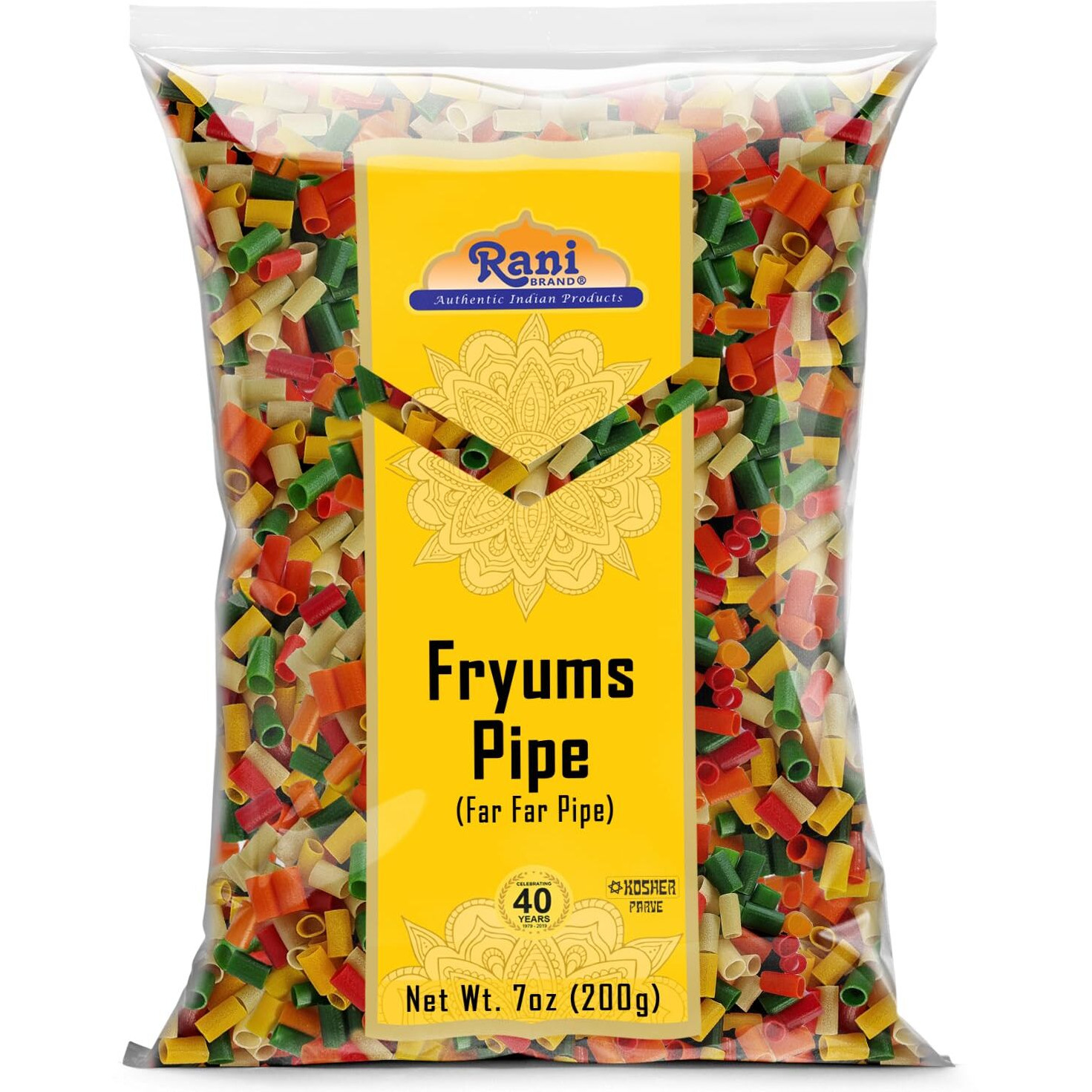 Rani Far Far/Fryums (Wheat & Tapioca Pellet) Round/Pipe Shape 7oz (200g) ~ Vegan, Kosher, Uncooked, Used to Make Papad, Bhungra/Chip Snack