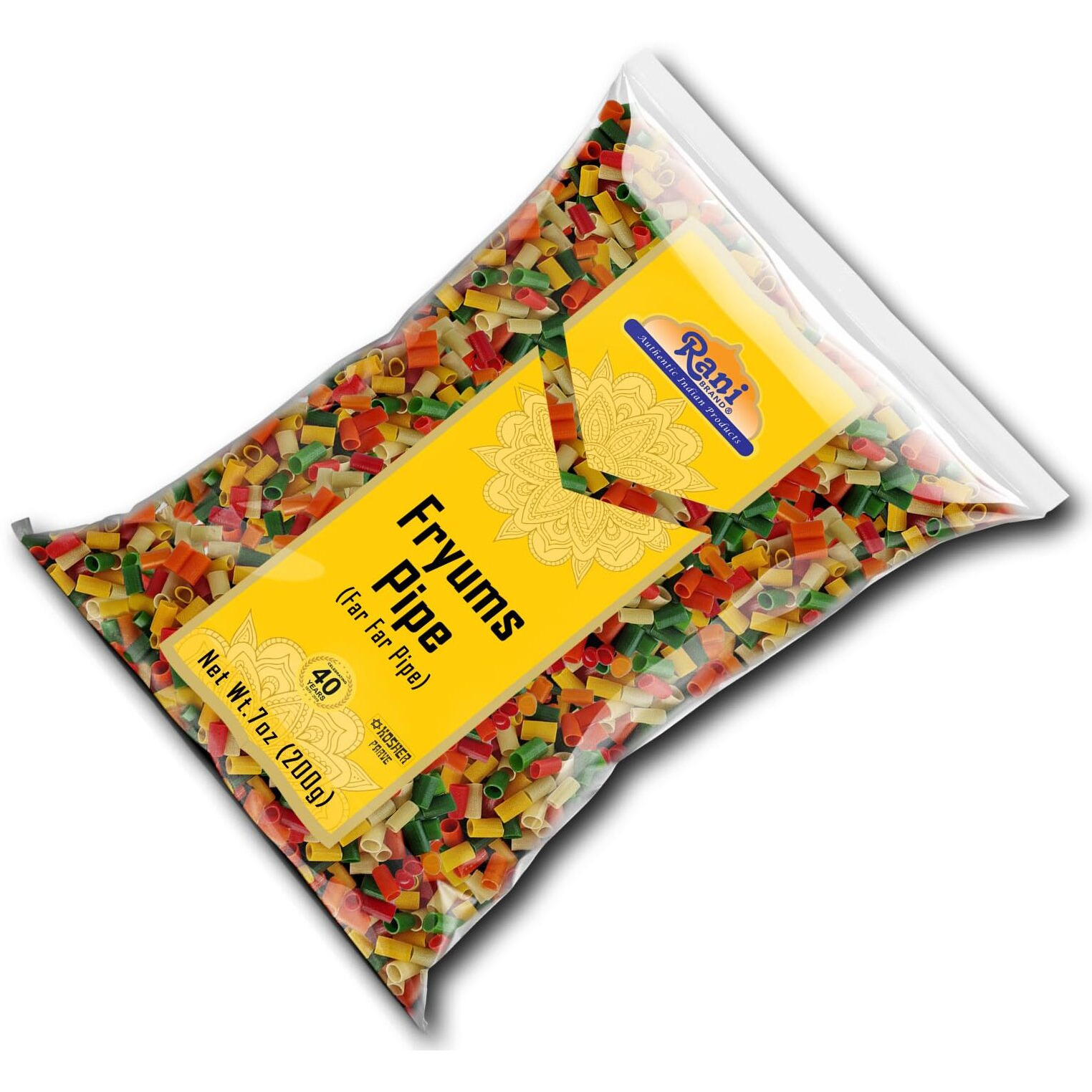 Rani Far Far/Fryums (Wheat & Tapioca Pellet) Round/Pipe Shape 7oz (200g) ~ Vegan, Kosher, Uncooked, Used to Make Papad, Bhungra/Chip Snack