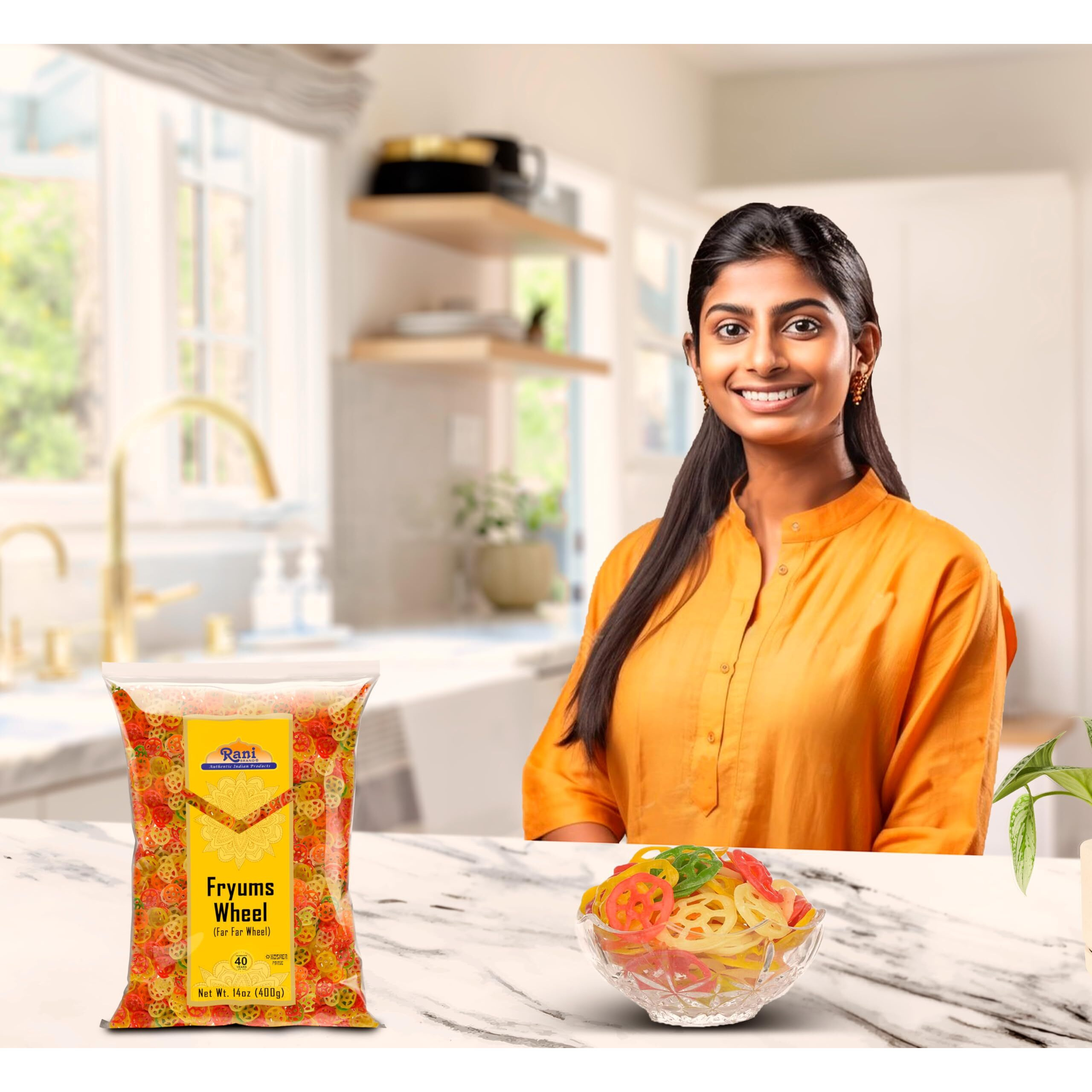 Rani Far Far/Fryums (Wheat & Tapioca Pellet) Wheel Shape 14oz (400g) ~ Vegan, Kosher, Uncooked, Used to Make Papad, Bhungra/Chip Snack