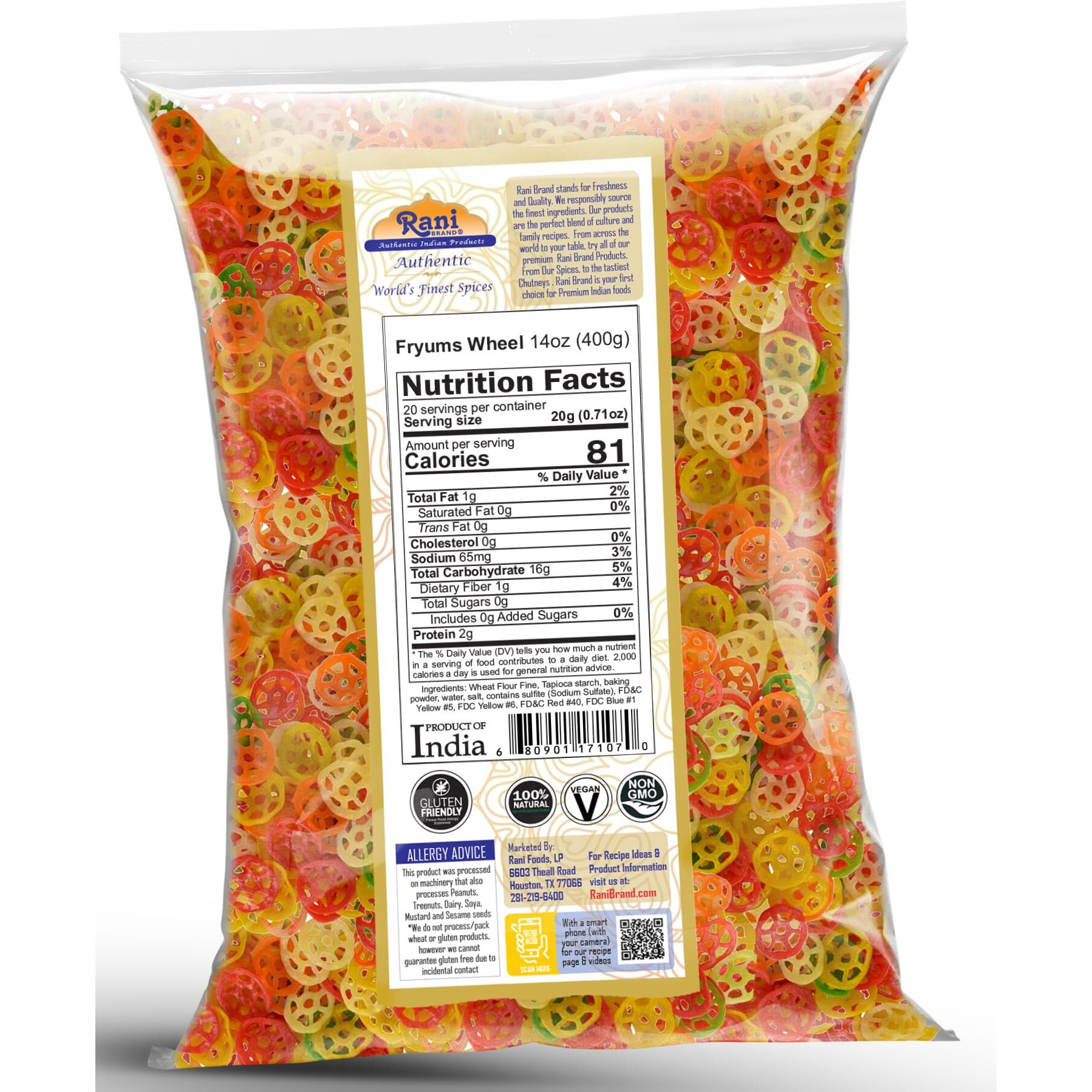 Rani Far Far/Fryums (Wheat & Tapioca Pellet) Wheel Shape 14oz (400g) ~ Vegan, Kosher, Uncooked, Used to Make Papad, Bhungra/Chip Snack