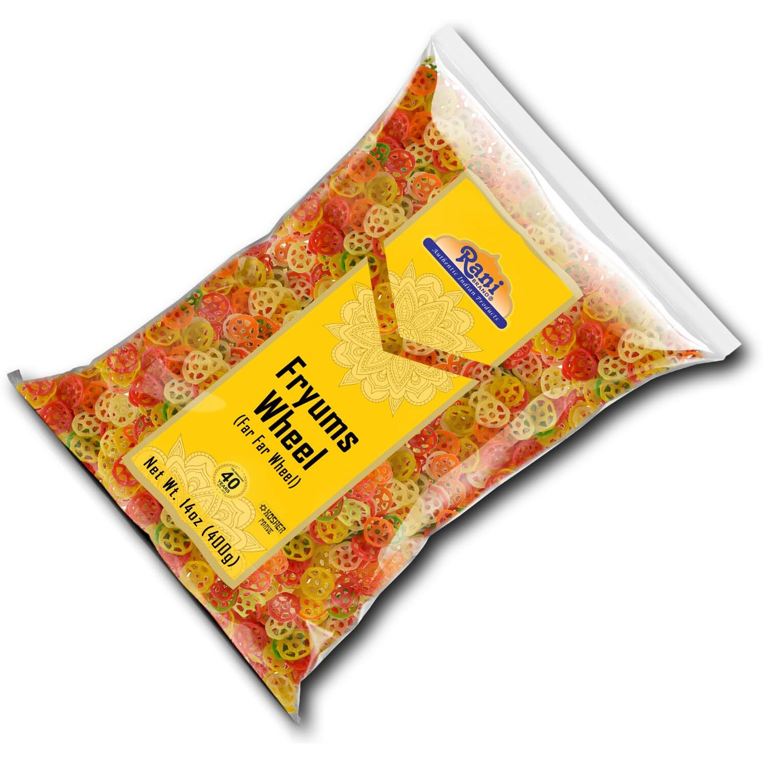 Rani Far Far/Fryums (Wheat & Tapioca Pellet) Wheel Shape 14oz (400g) ~ Vegan, Kosher, Uncooked, Used to Make Papad, Bhungra/Chip Snack