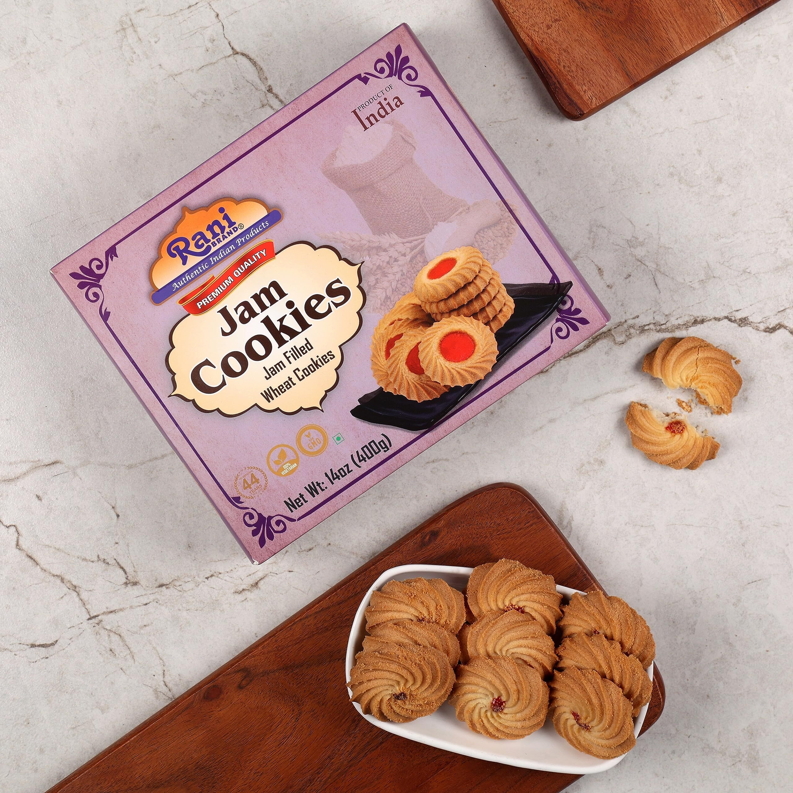 Rani Jam Cookies (Jam Filled Wheat Cookies) 14oz (400g) Pack of 3+1 FREE, Premium Quality Indian Cookies ~ Vegan, Non-GMO, Indian Origin
