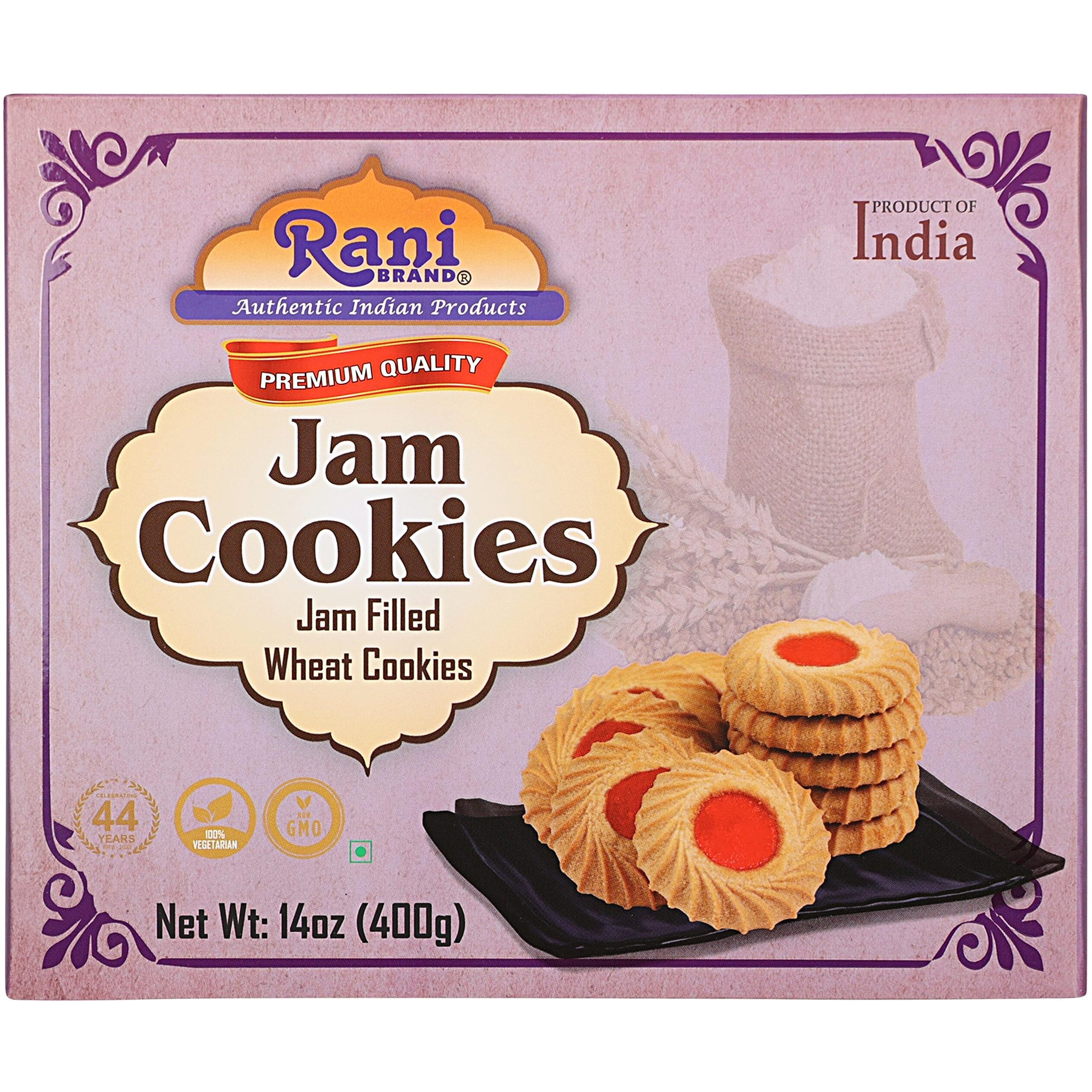Rani Jam Cookies (Jam Filled Wheat Cookies) 14oz (400g) Pack of 3+1 FREE, Premium Quality Indian Cookies ~ Vegan, Non-GMO, Indian Origin