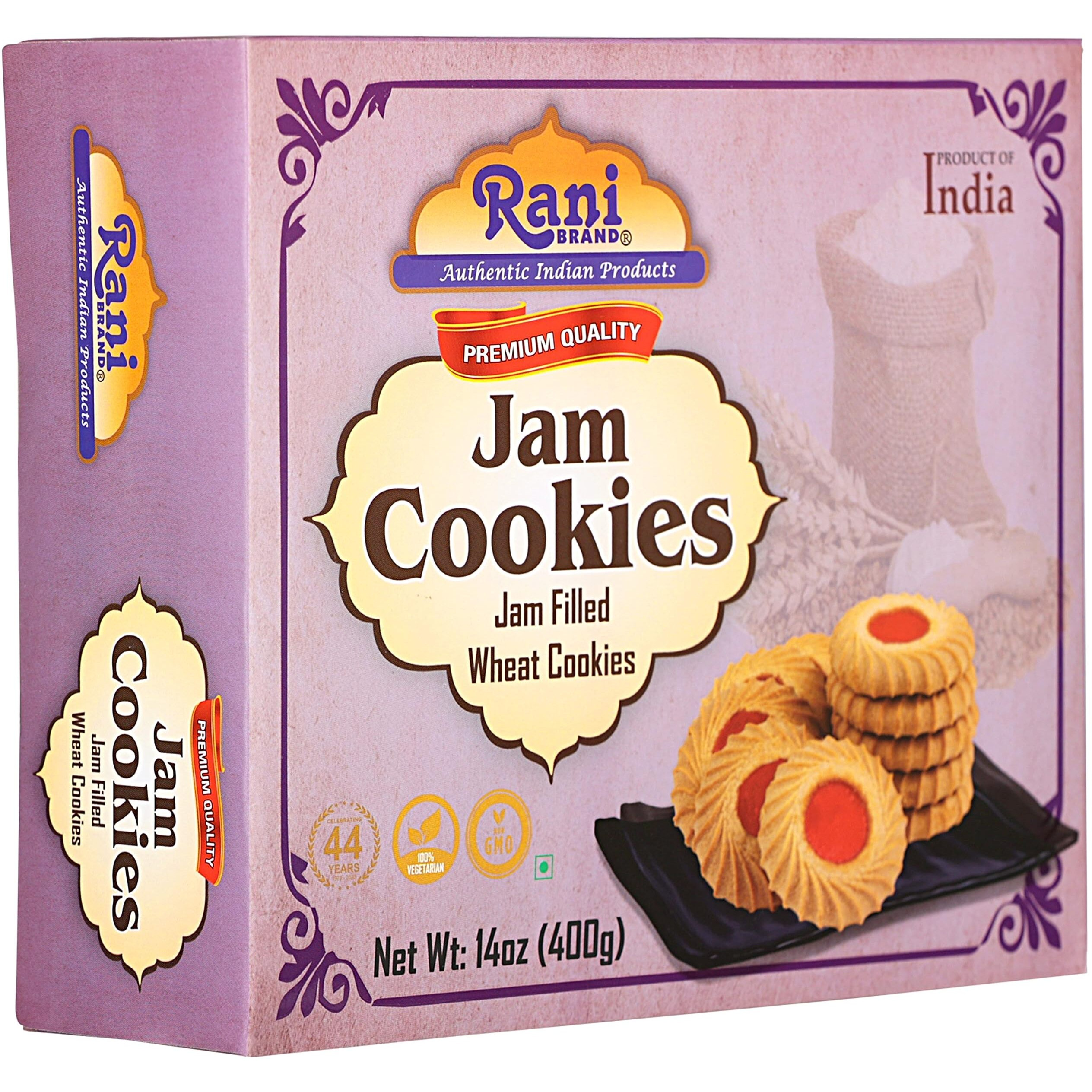 Rani Jam Cookies (Jam Filled Wheat Cookies) 14oz (400g) Pack of 3+1 FREE, Premium Quality Indian Cookies ~ Vegan, Non-GMO, Indian Origin