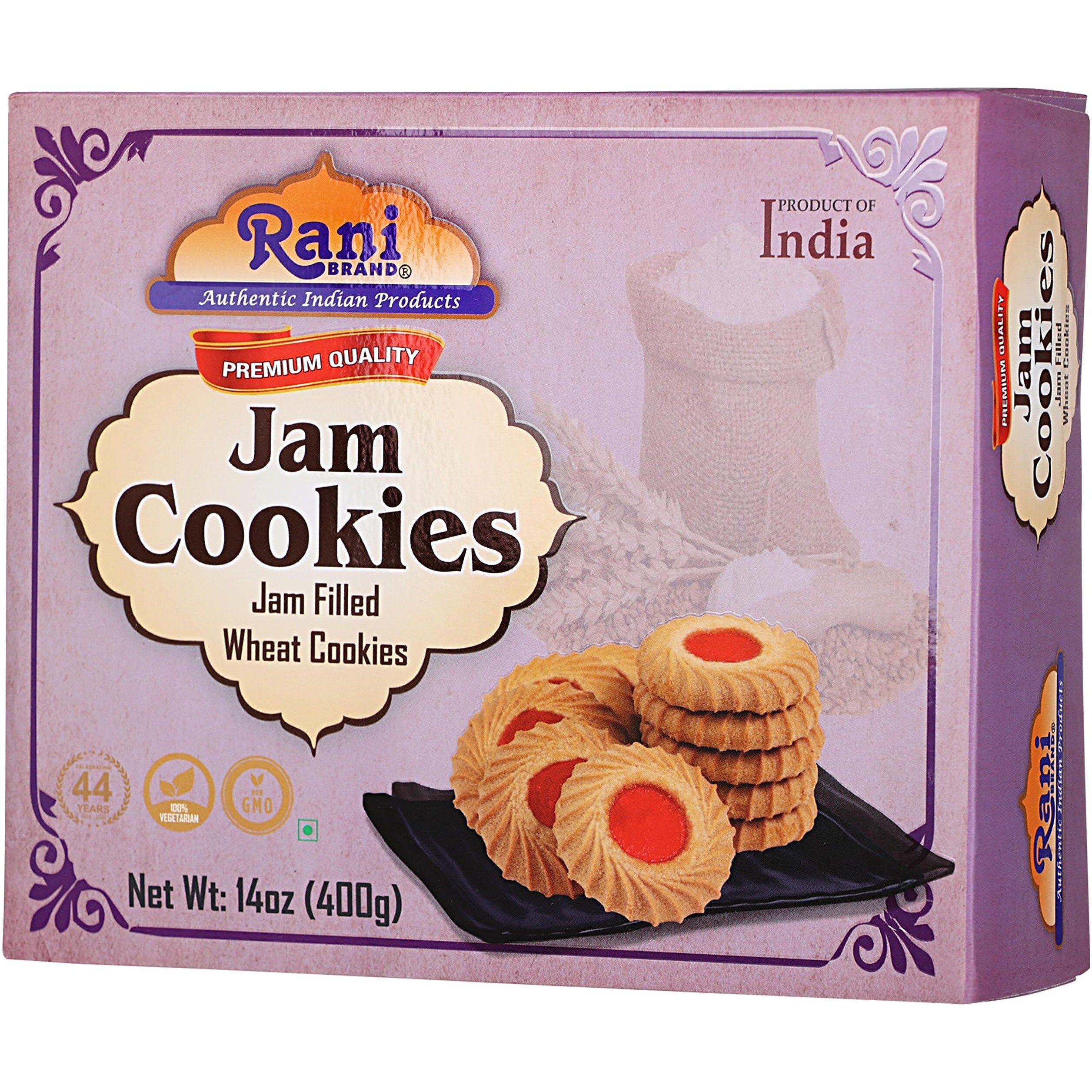 Rani Jam Cookies (Jam Filled Wheat Cookies) 14oz (400g) Pack of 3+1 FREE, Premium Quality Indian Cookies ~ Vegan, Non-GMO, Indian Origin