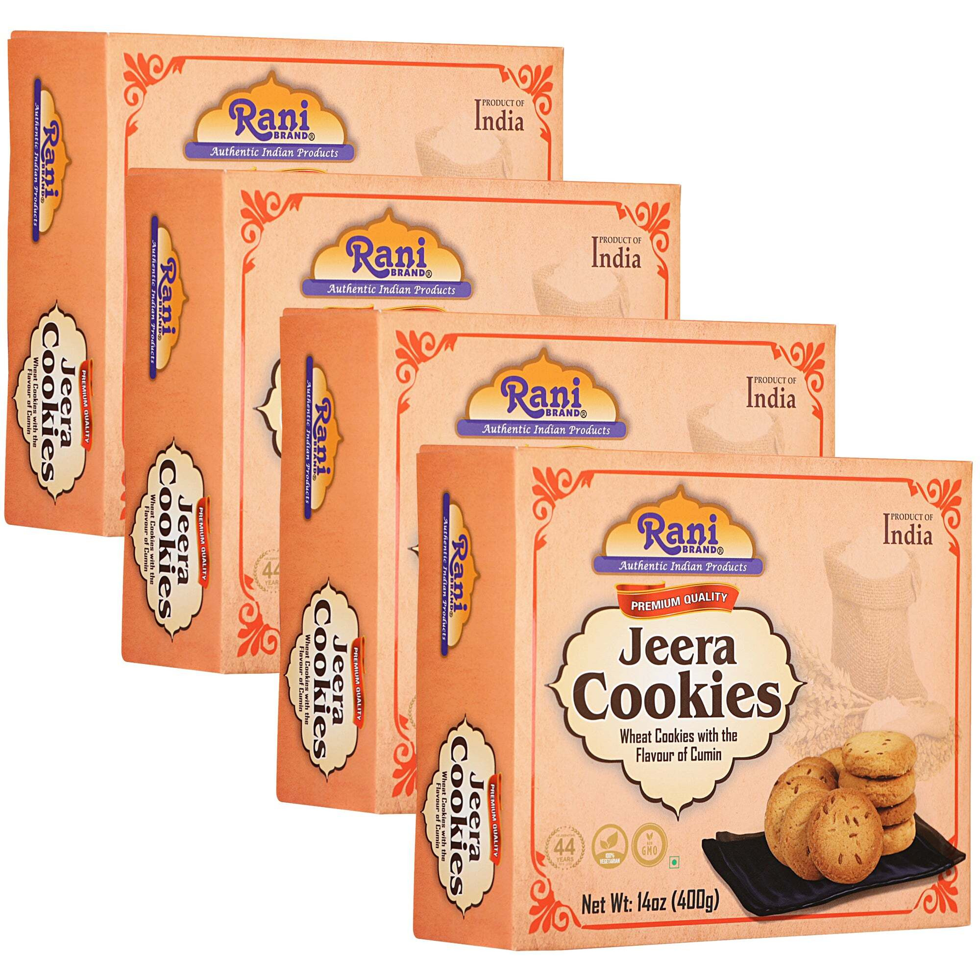 Rani Jeera Cookies (Wheat Cookies with the Flavor of Cumin) 14oz (400g) Pack of 3+1 FREE, Premium Quality Indian Cookies ~ All Natural, Vegan, Non-GMO, Indian Origin
