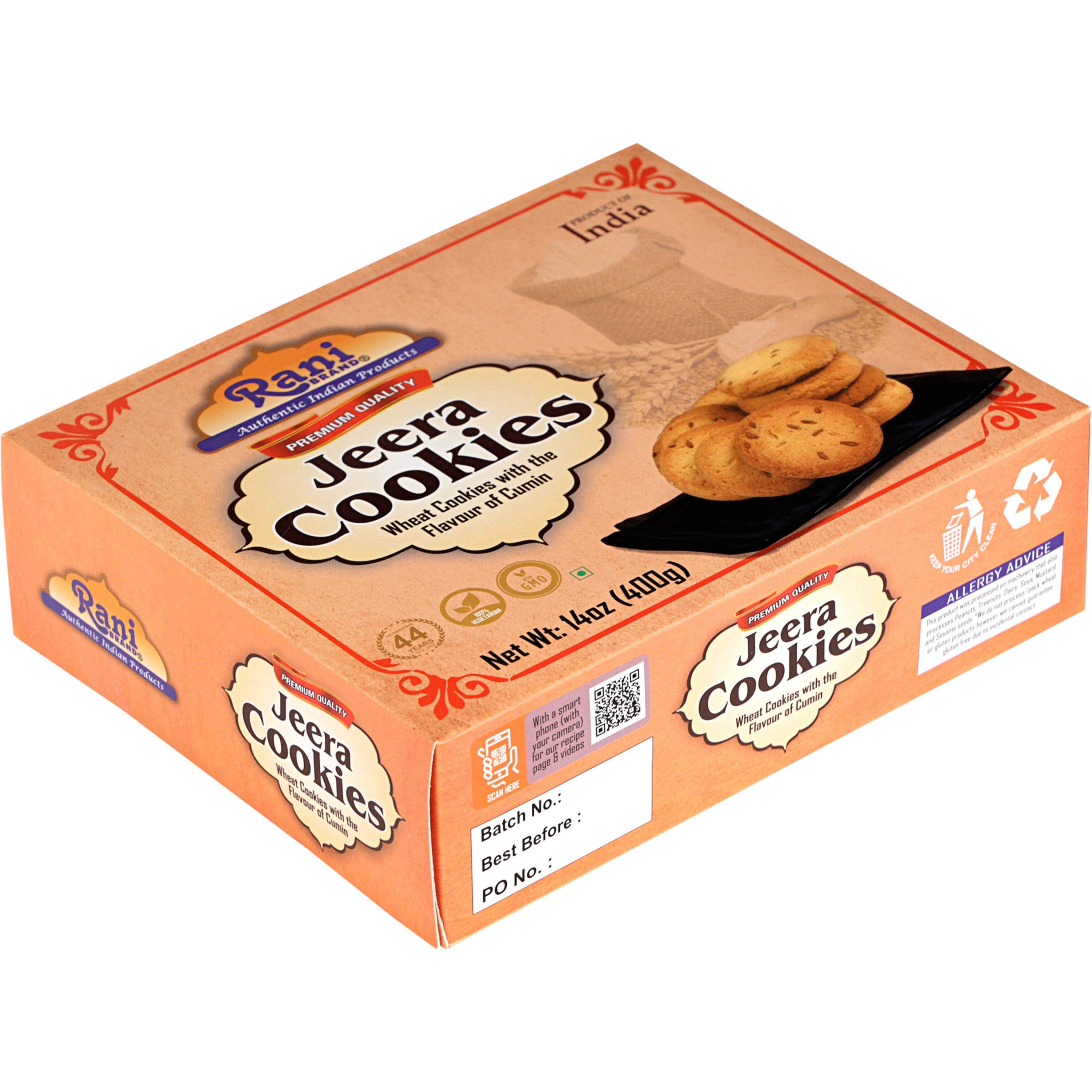Rani Jeera Cookies (Wheat Cookies with the Flavor of Cumin) 14oz (400g) Pack of 3+1 FREE, Premium Quality Indian Cookies ~ All Natural, Vegan, Non-GMO, Indian Origin