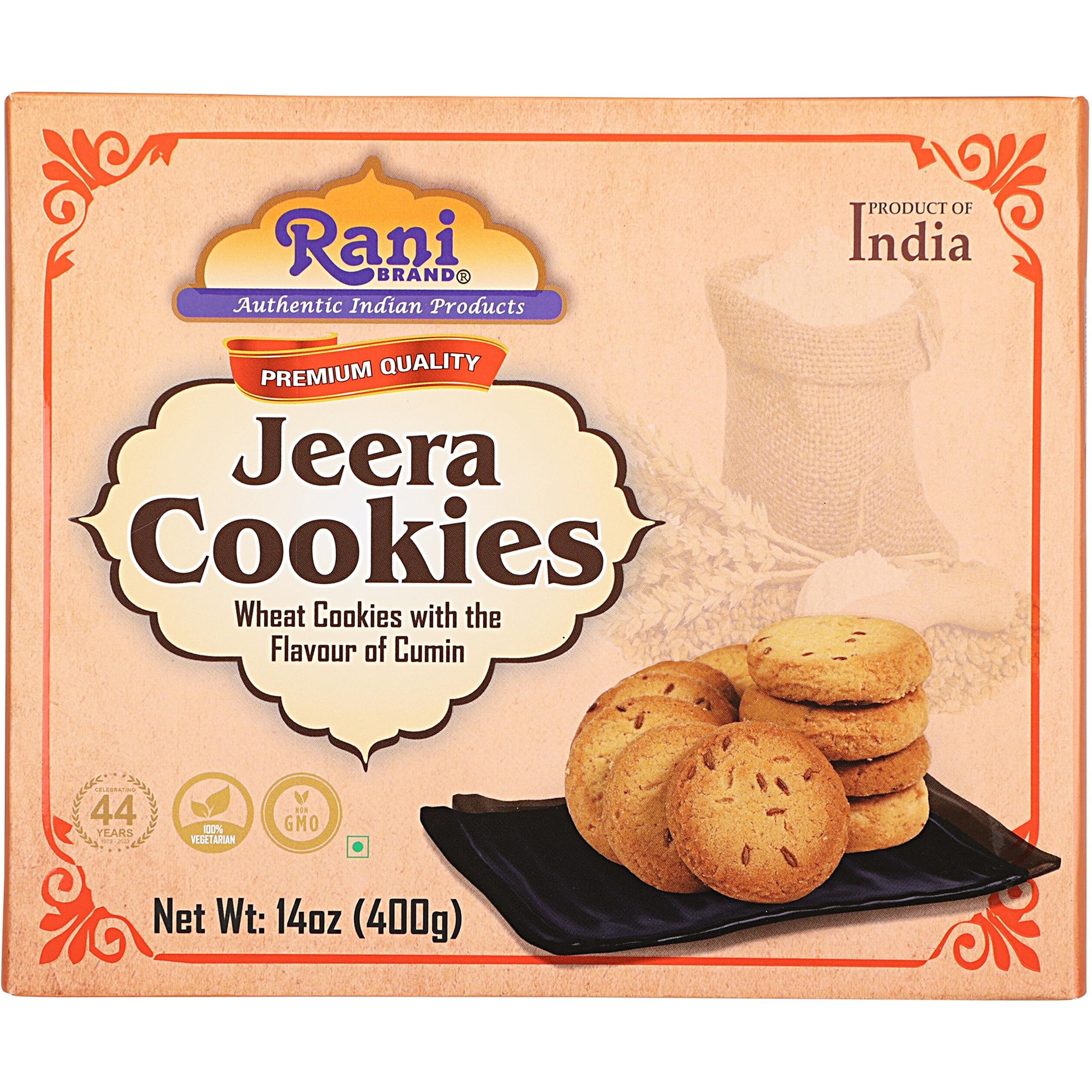 Rani Jeera Cookies (Wheat Cookies with the Flavor of Cumin) 14oz (400g) Premium Quality Indian Cookies ~ All Natural, Vegan, Non-GMO, Indian Origin
