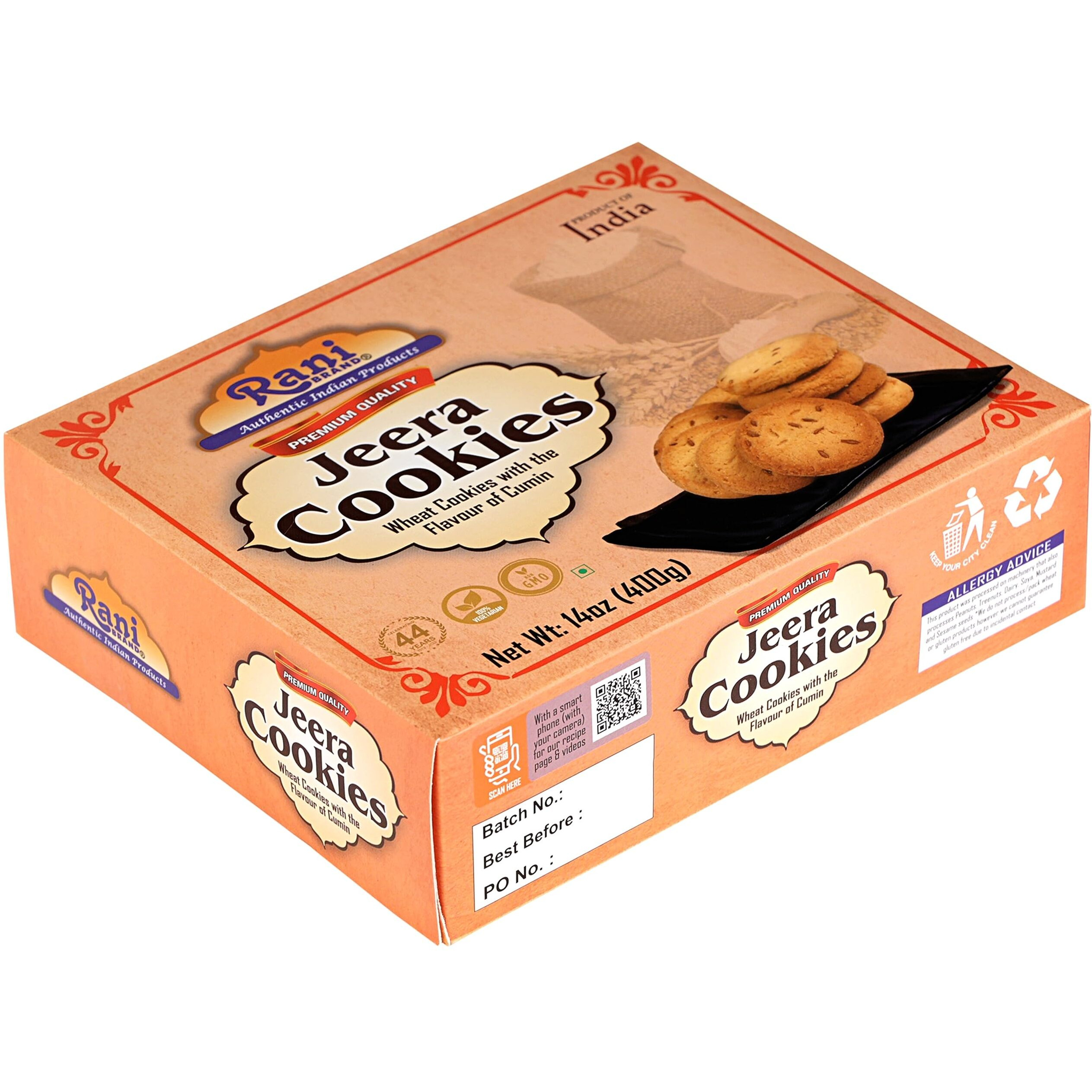 Rani Jeera Cookies (Wheat Cookies with the Flavor of Cumin) 14oz (400g) Premium Quality Indian Cookies ~ All Natural, Vegan, Non-GMO, Indian Origin