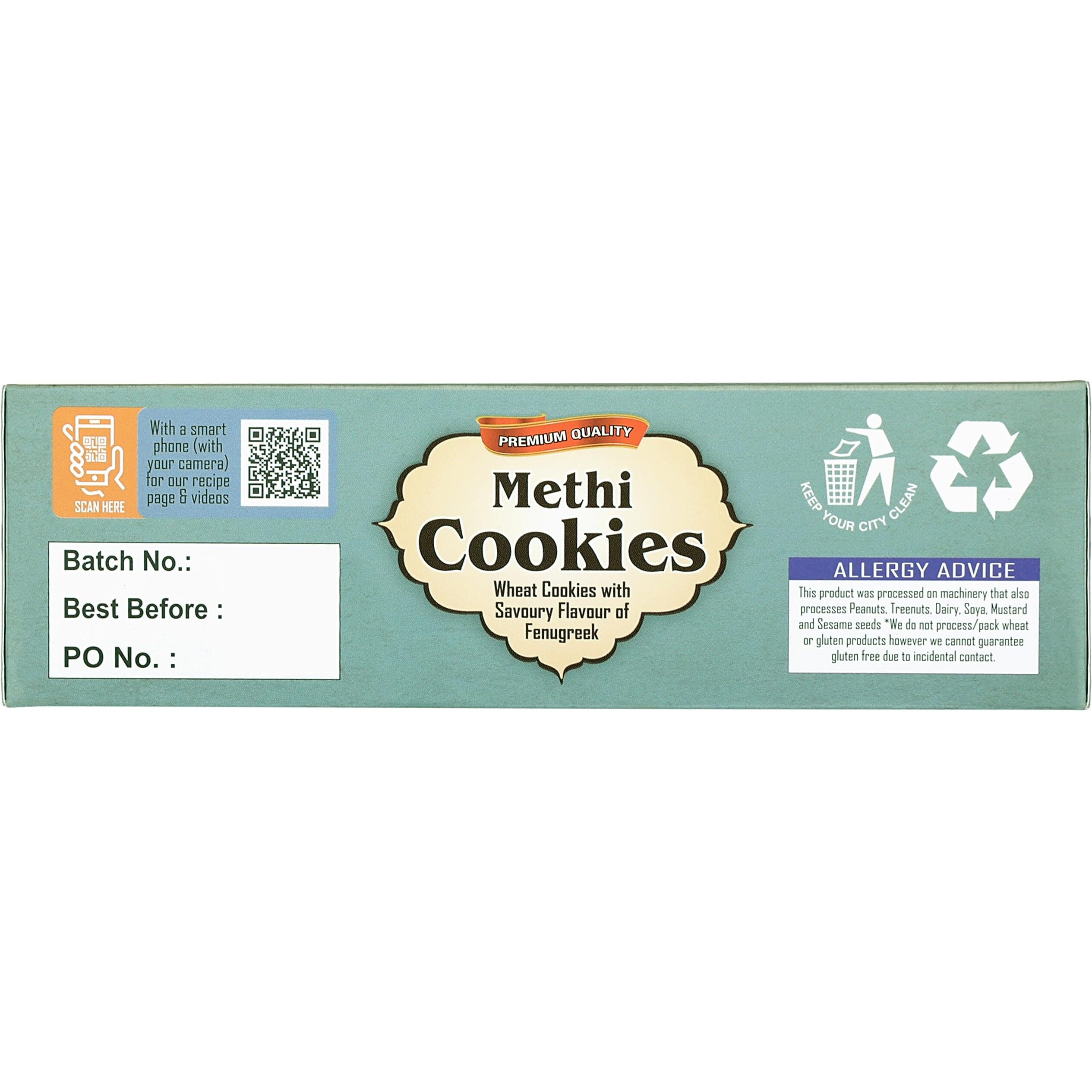 Rani Methi Cookies (Wheat Cookies with Savoury Flavour of Fenugreek) 14oz (400g) Pack of 3+1 FREE, Premium Quality Indian Cookies ~ All Natural, Vegan, Non-GMO, Indian Origin