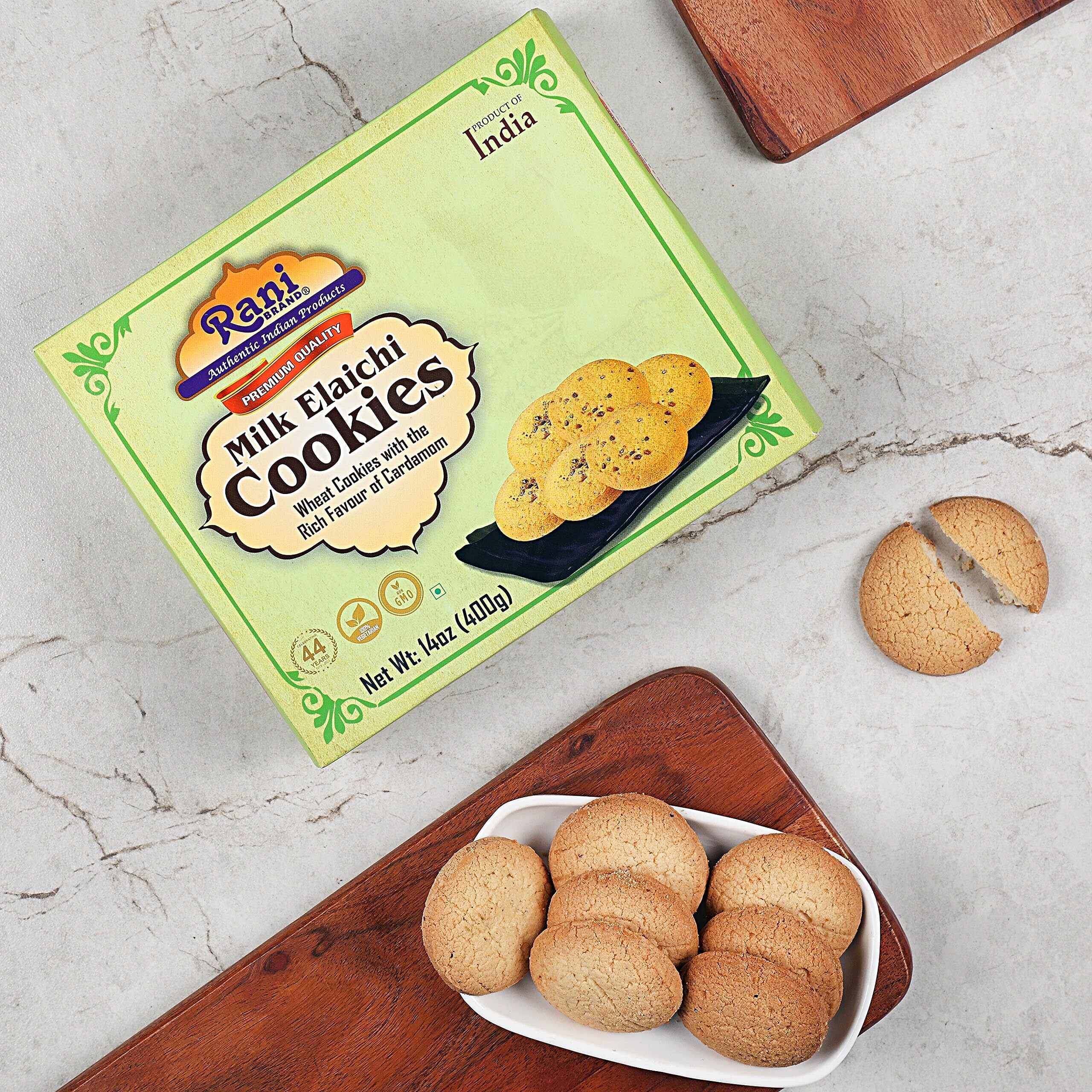 Rani Milk Elaichi Cookies (Wheat Cookies with the Rich Flavor of Cardamom) 14oz (400g) Premium Quality Indian Cookies ~ All Natural, Vegan, Non-GMO, Indian Origin