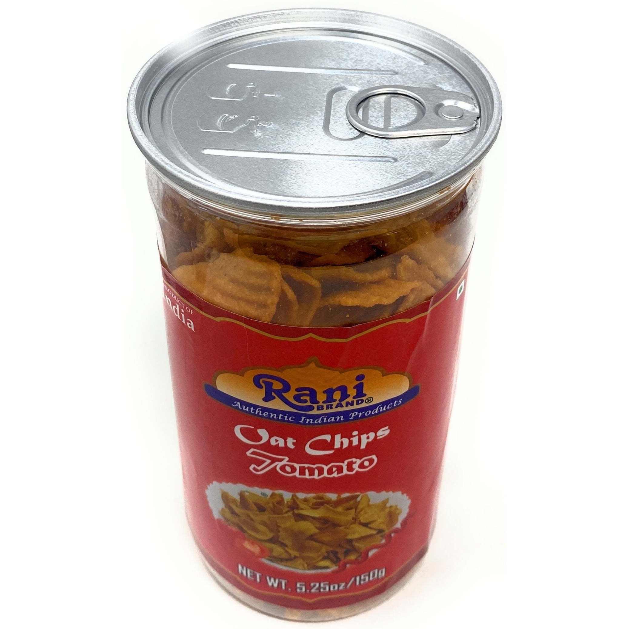 Rani Oat Chips Tomato 5.25oz (150g) Vacuum Sealed, Easy Open Top, Resealable Container ~ Indian Tasty Treats, Vegan, NON-GMO, Indian Origin