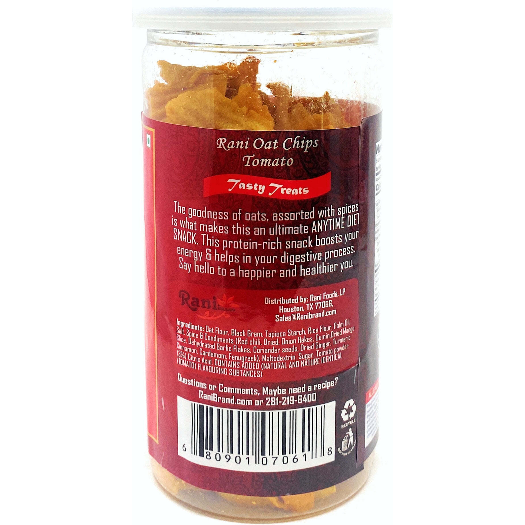 Rani Oat Chips Tomato 5.25oz (150g) Vacuum Sealed, Easy Open Top, Resealable Container ~ Indian Tasty Treats, Vegan, NON-GMO, Indian Origin