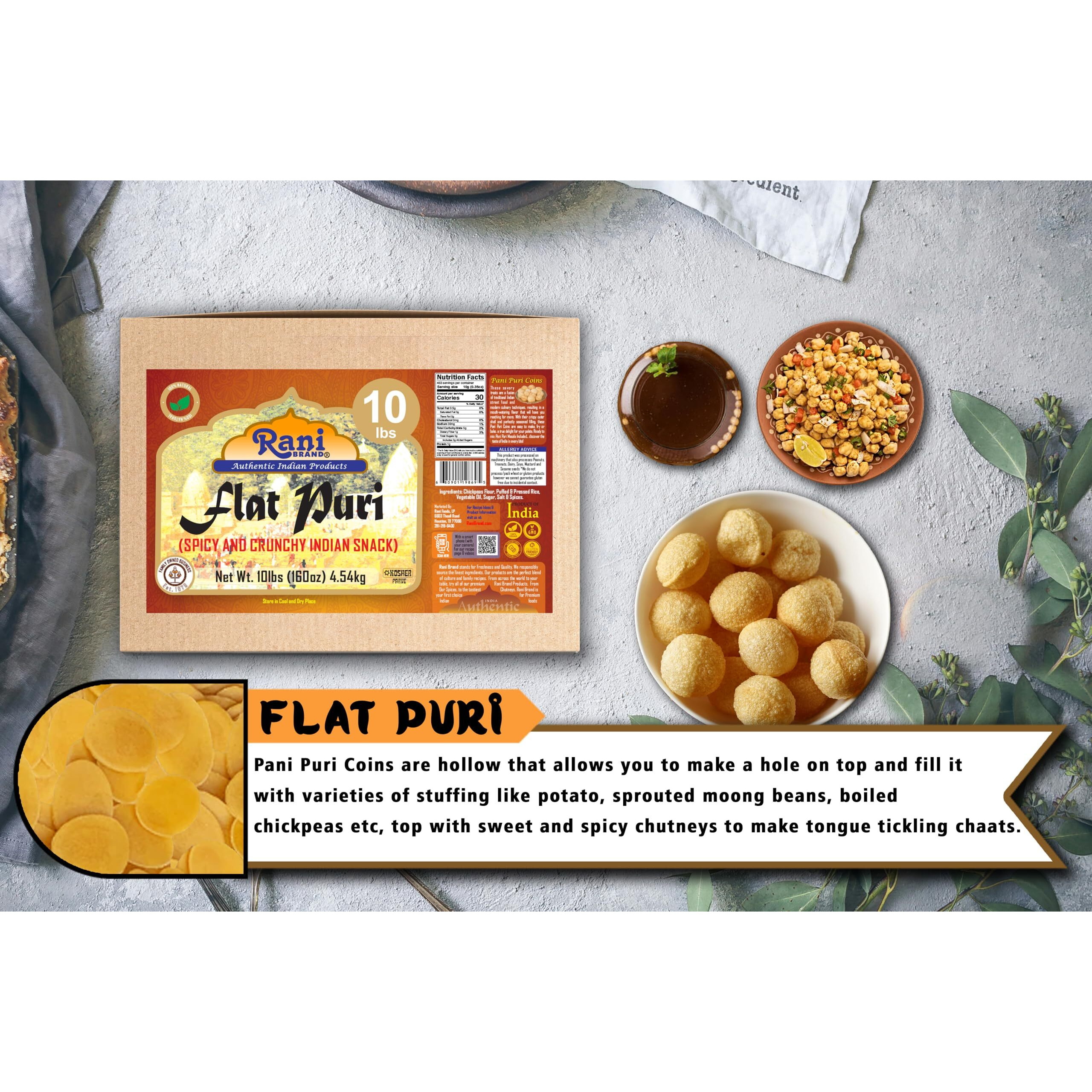 Rani Pani Puri Coins 160oz (10lbs) 4.54kg 1650-1660 Coins Bulk Box ~ Uncooked, Microwaveable wheat and Semolina Coins ~ All Natural, Vegan, NON-GMO, Kosher, Indian Origin
