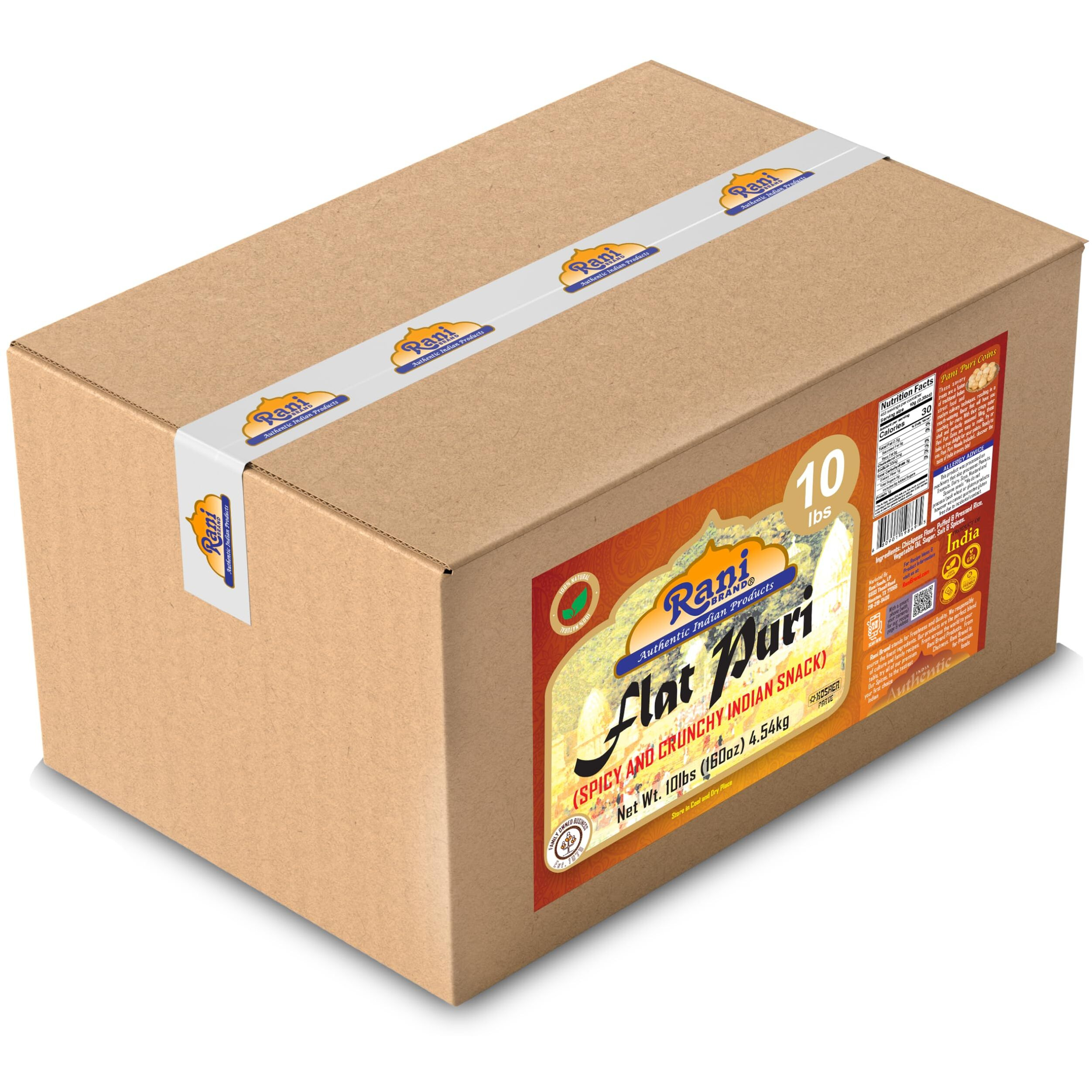 Rani Pani Puri Coins 160oz (10lbs) 4.54kg 1650-1660 Coins Bulk Box ~ Uncooked, Microwaveable wheat and Semolina Coins ~ All Natural, Vegan, NON-GMO, Kosher, Indian Origin