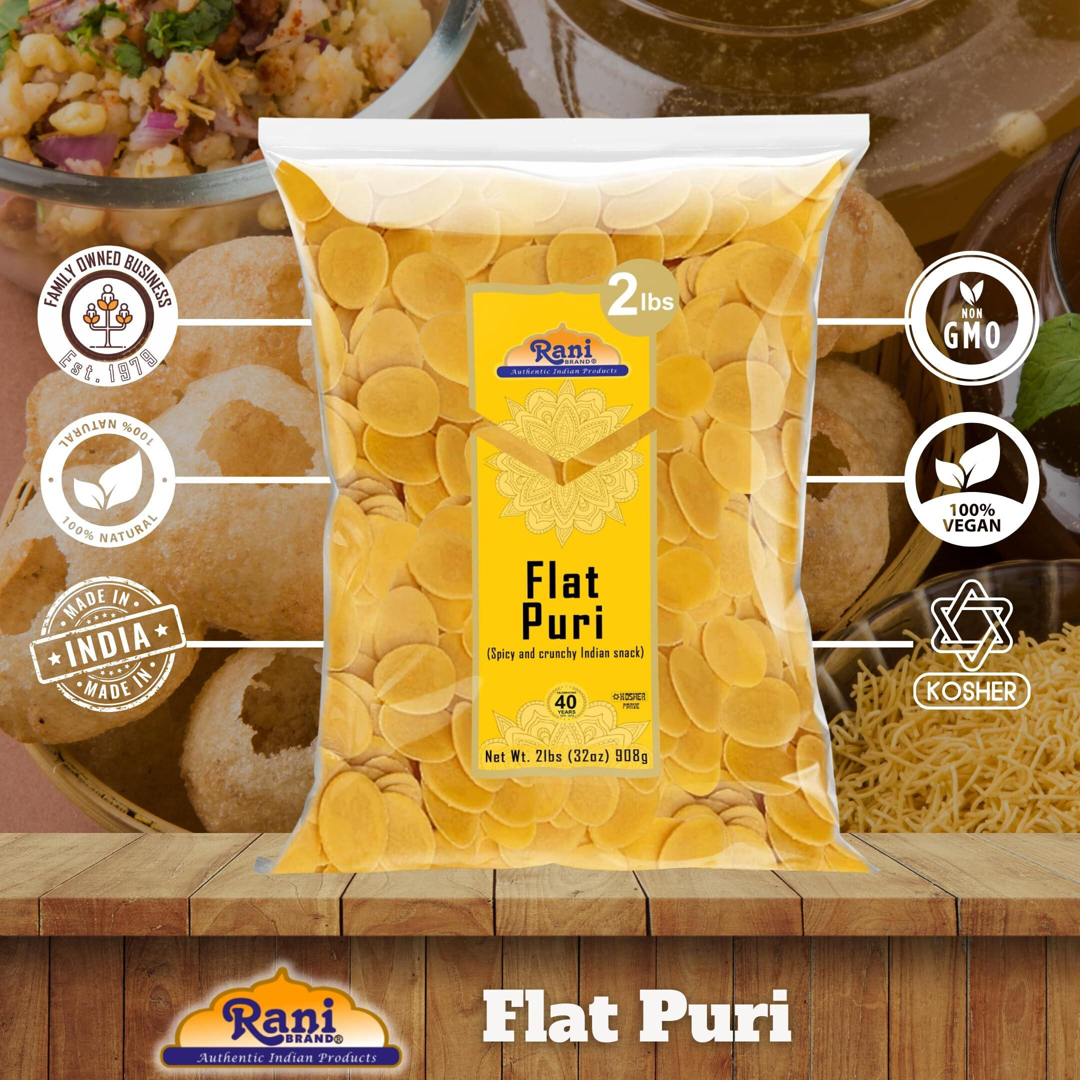 Rani Pani Puri Coins 32oz (2lbs) 907g, Bulk Pack 330-335 Coins ~ Uncooked, Microwaveable wheat and Semolina Coins ~ All Natural, Vegan, NON-GMO