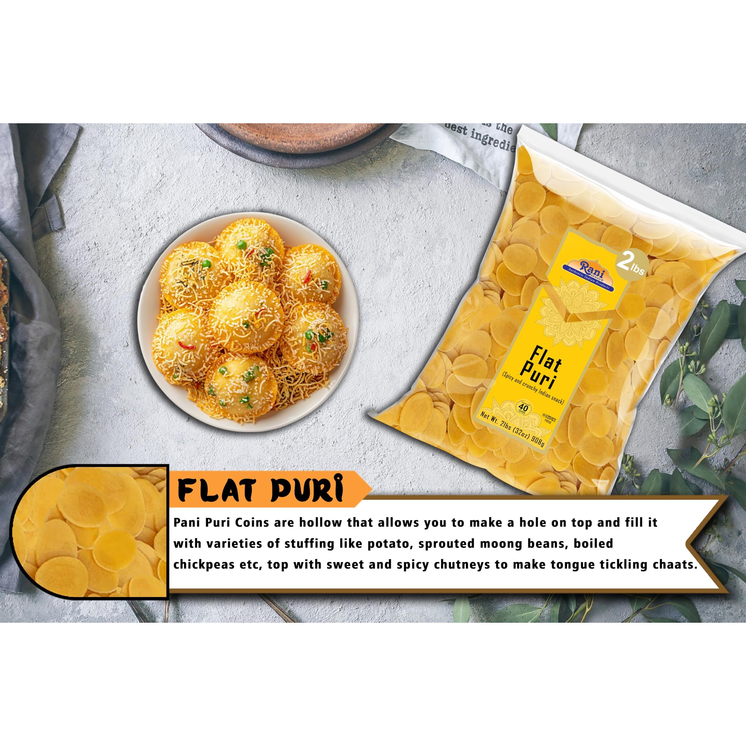Rani Pani Puri Coins 32oz (2lbs) 907g, Bulk Pack 330-335 Coins ~ Uncooked, Microwaveable wheat and Semolina Coins ~ All Natural, Vegan, NON-GMO