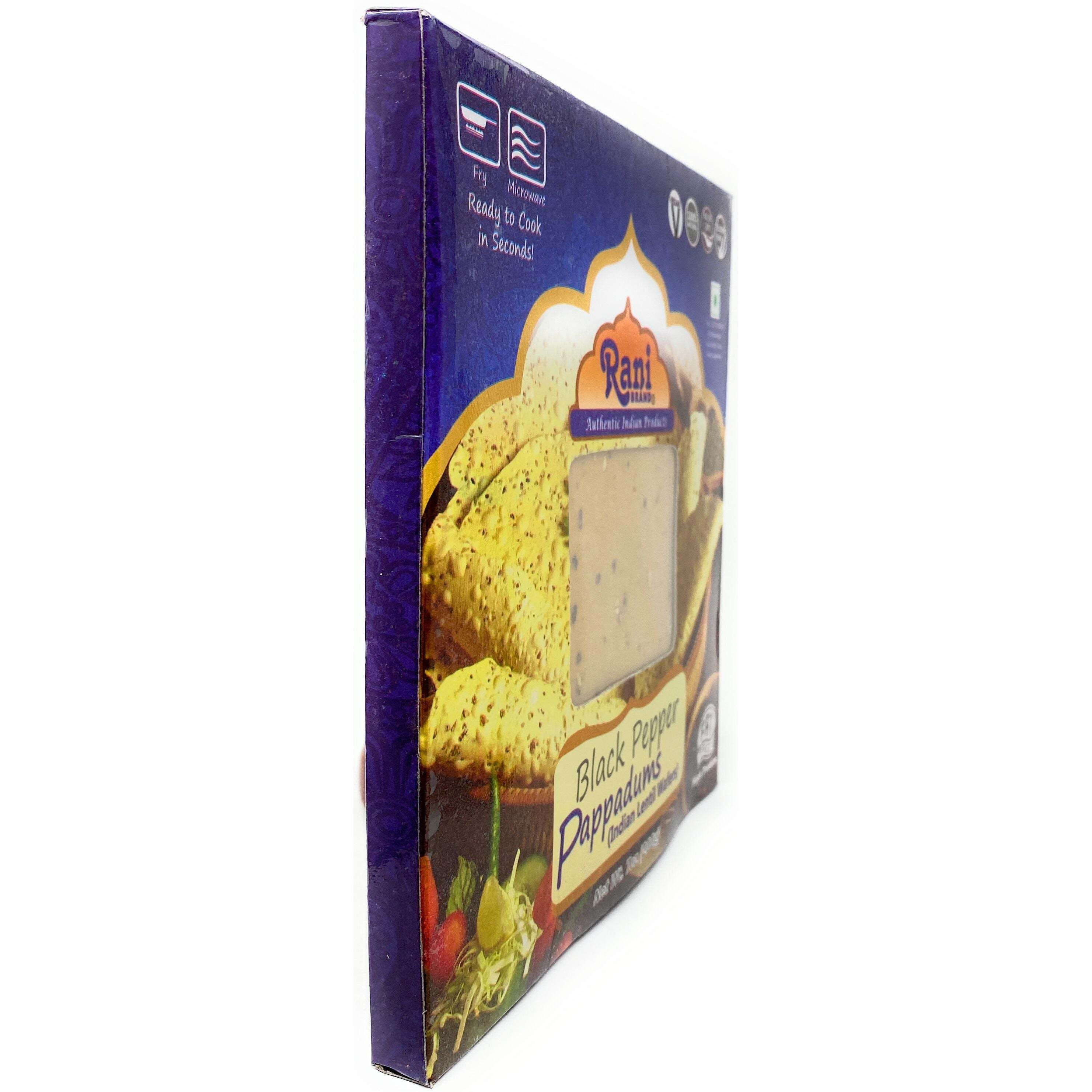 Rani Pappadums (Indian Lentil Wafer Snack) Black Pepper Papad 7oz (200g) Approximately 15pc, 7 inches, Pack of 2 ~ All Natural, Gluten Friendly, NON-GMO, Vegan, Indian Origin