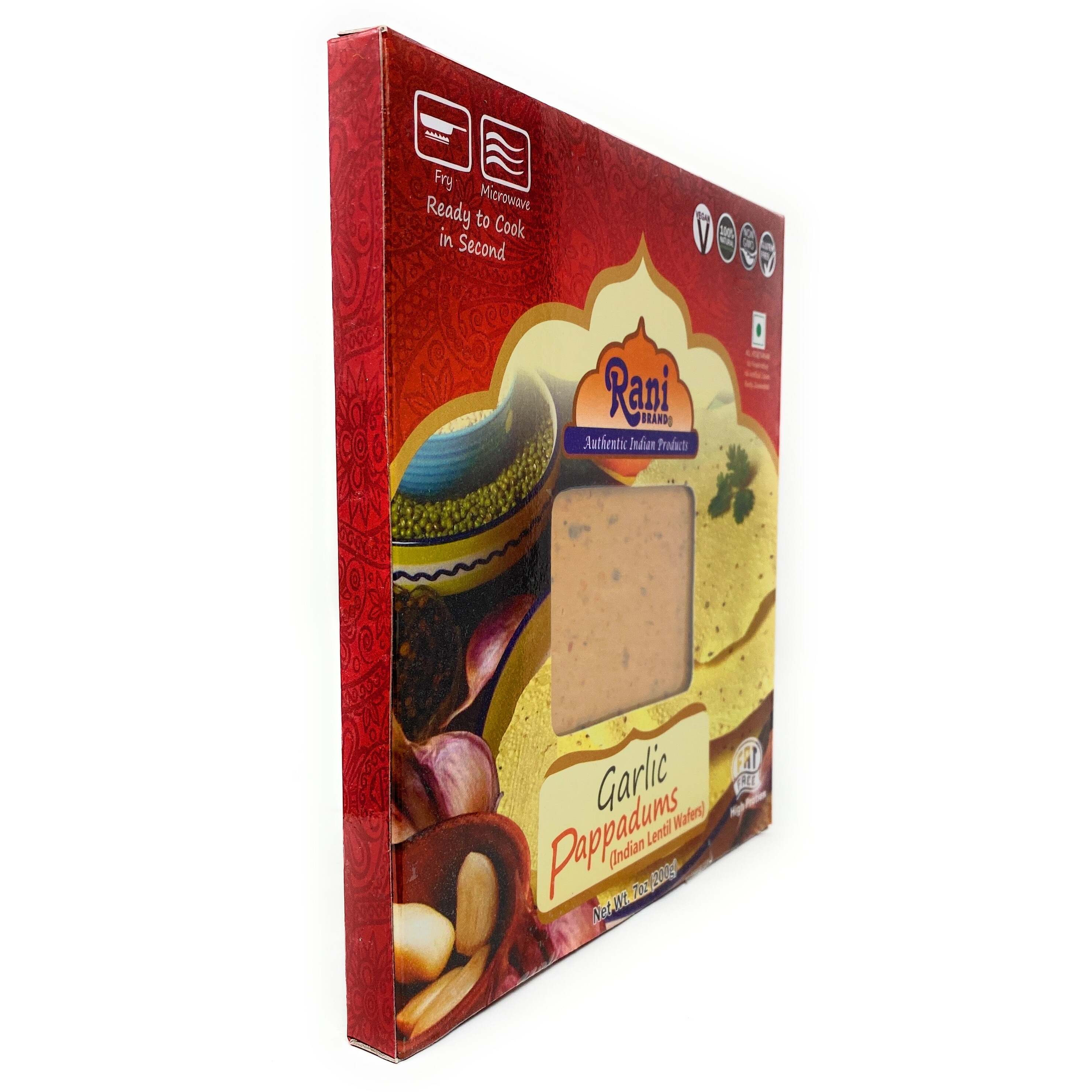Rani Pappadums (Indian Lentil Wafer Snack) Garlic Papad 7oz (200g) Approximately 15pc, 7 inches, Pack of 2 ~ All Natural, Gluten Friendly, NON-GMO, Vegan, Indian Origin