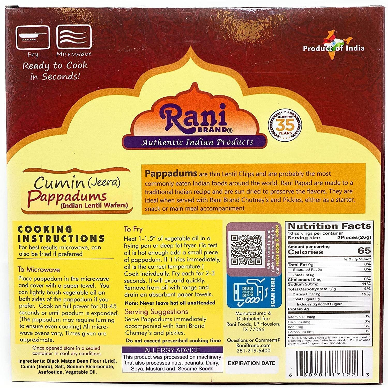 Rani Pappadums (Indian Lentil Wafer Snack) Jeera (Cumin) Papad 7oz (200g) Approximately 15pc, 7 inches, Pack of 12 ~ All Natural, Gluten Friendly, NON-GMO, Vegan, Indian Origin