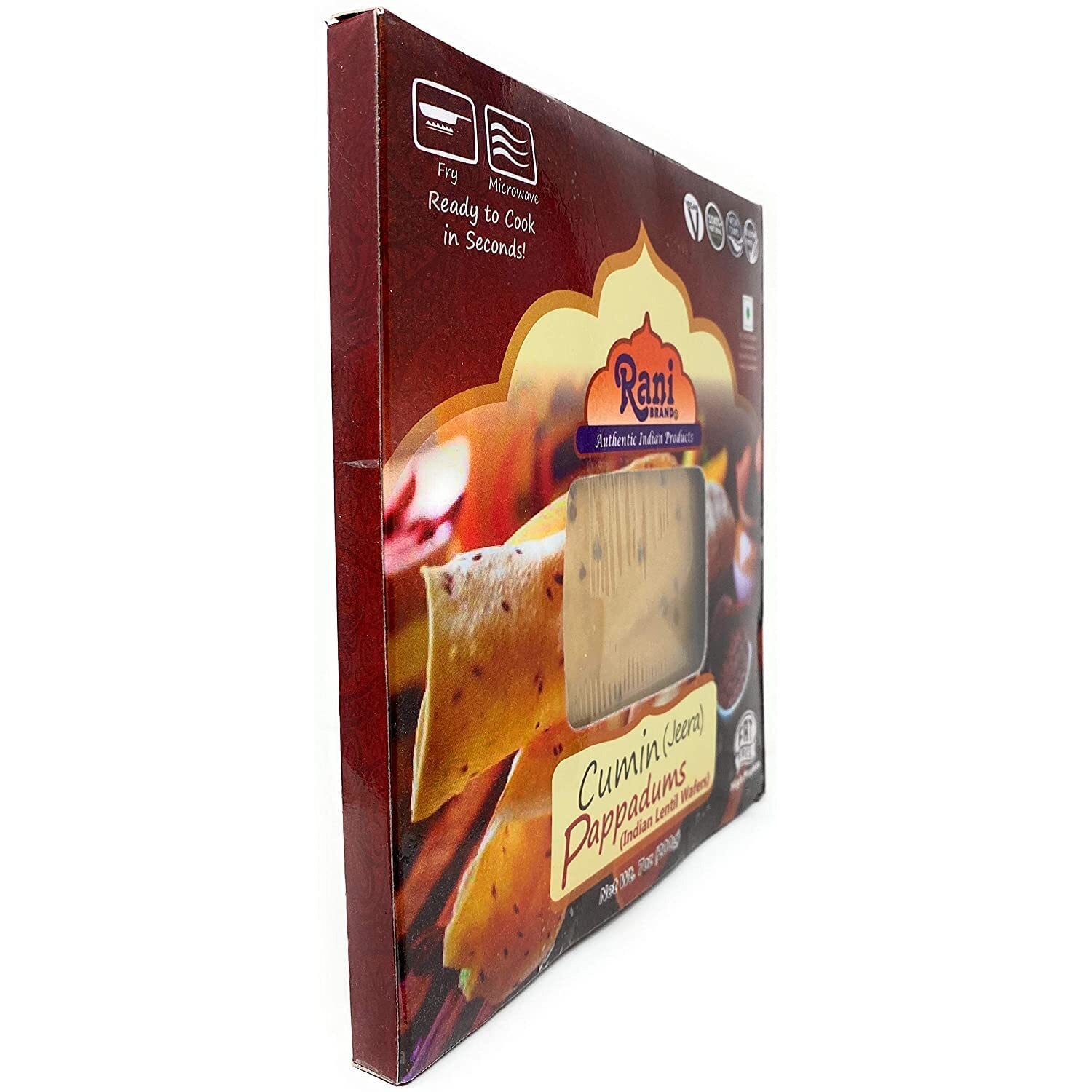 Rani Pappadums (Indian Lentil Wafer Snack) Jeera (Cumin) Papad 7oz (200g) Approximately 15pc, 7 inches, Pack of 12 ~ All Natural, Gluten Friendly, NON-GMO, Vegan, Indian Origin
