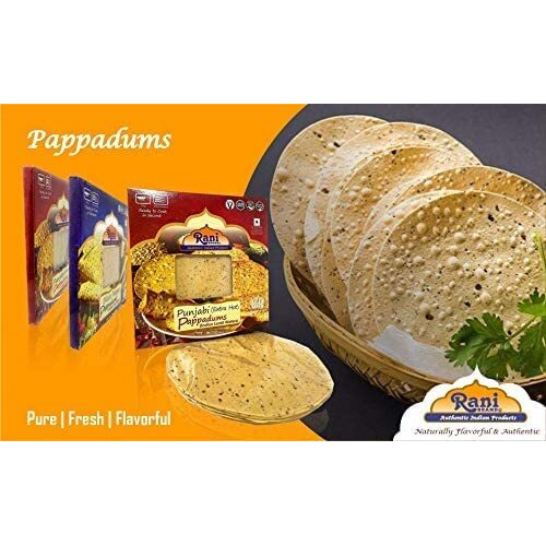 Rani Pappadums (Indian Lentil Wafer Snack) Jeera (Cumin) Papad 7oz (200g) Approximately 15pc, 7 inches, Pack of 12 ~ All Natural, Gluten Friendly, NON-GMO, Vegan, Indian Origin
