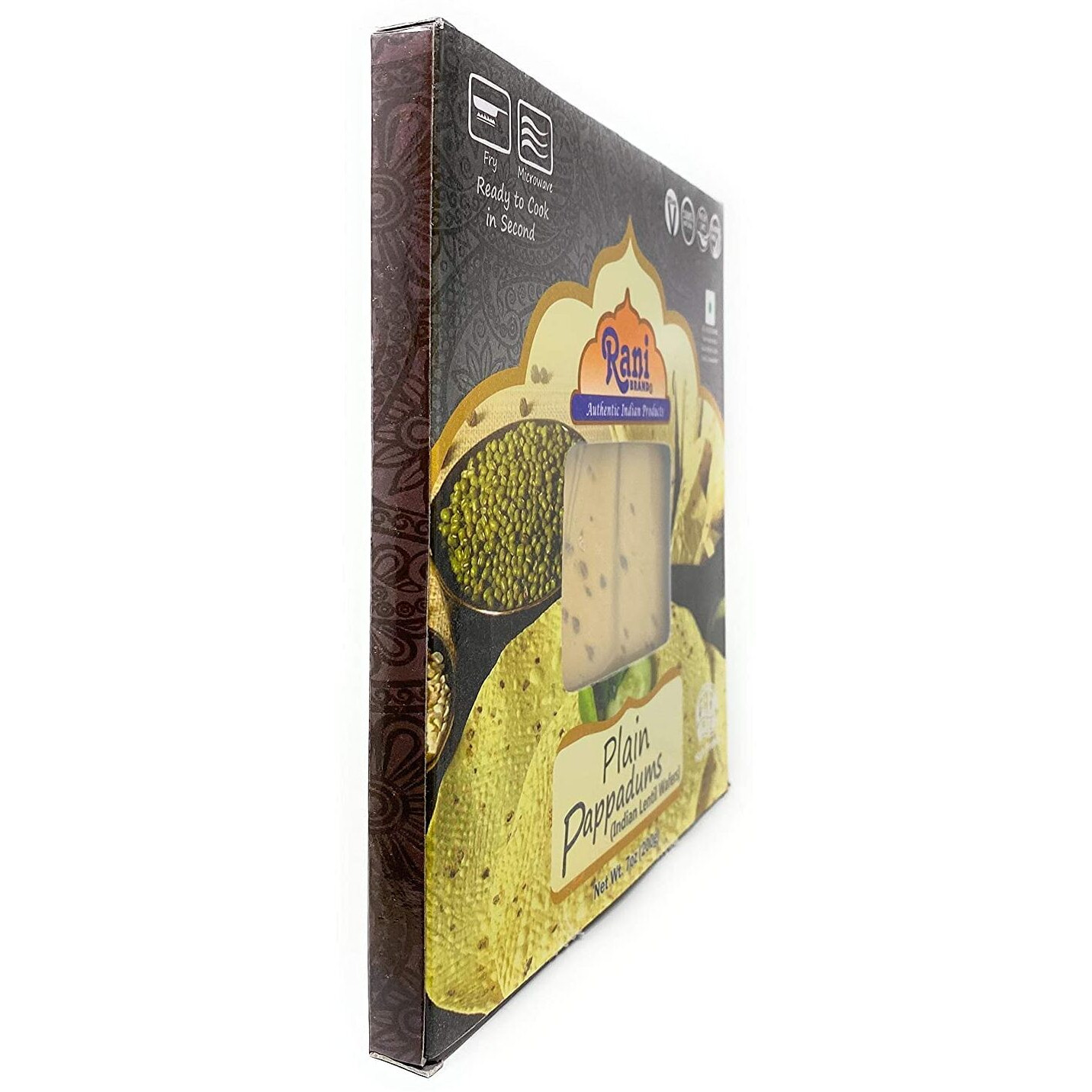 Rani Pappadums (Indian Lentil Wafer Snack) Plain Papad 7oz (200g) Approximately 15pc, 7 inches, Pack of 12 ~ All Natural, Gluten Friendly, NON-GMO, Vegan, Indian Origin