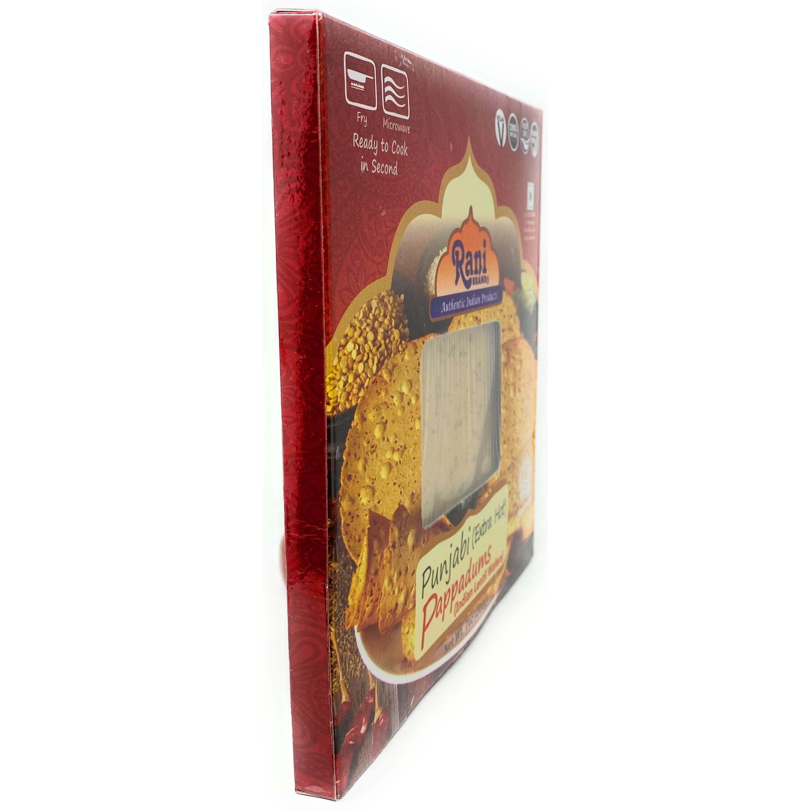 Rani Pappadums (Indian Lentil Wafer Snack) Punjabi Papad - Extra Hot, 7oz (200g) Approximately 15pc, 7 inches, Pack of 2 ~ All Natural, Gluten Friendly, NON-GMO, Vegan, Indian Origin