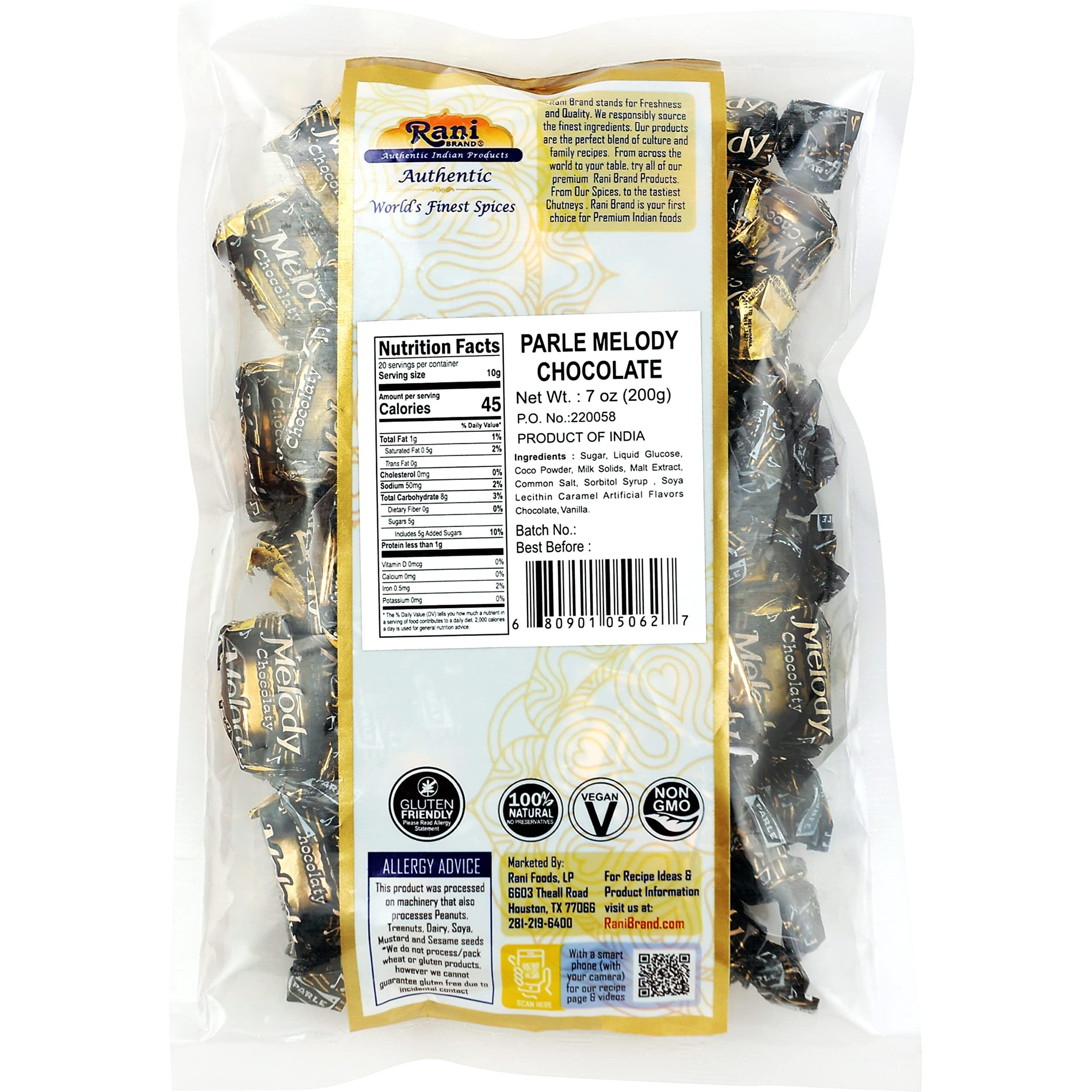 Rani Parle Melody Chocolate 7oz (200g) Individually Wrapped ~ Indian Tasty Treats, Vegan, Gluten Friendly, NON-GMO, Indian Origin