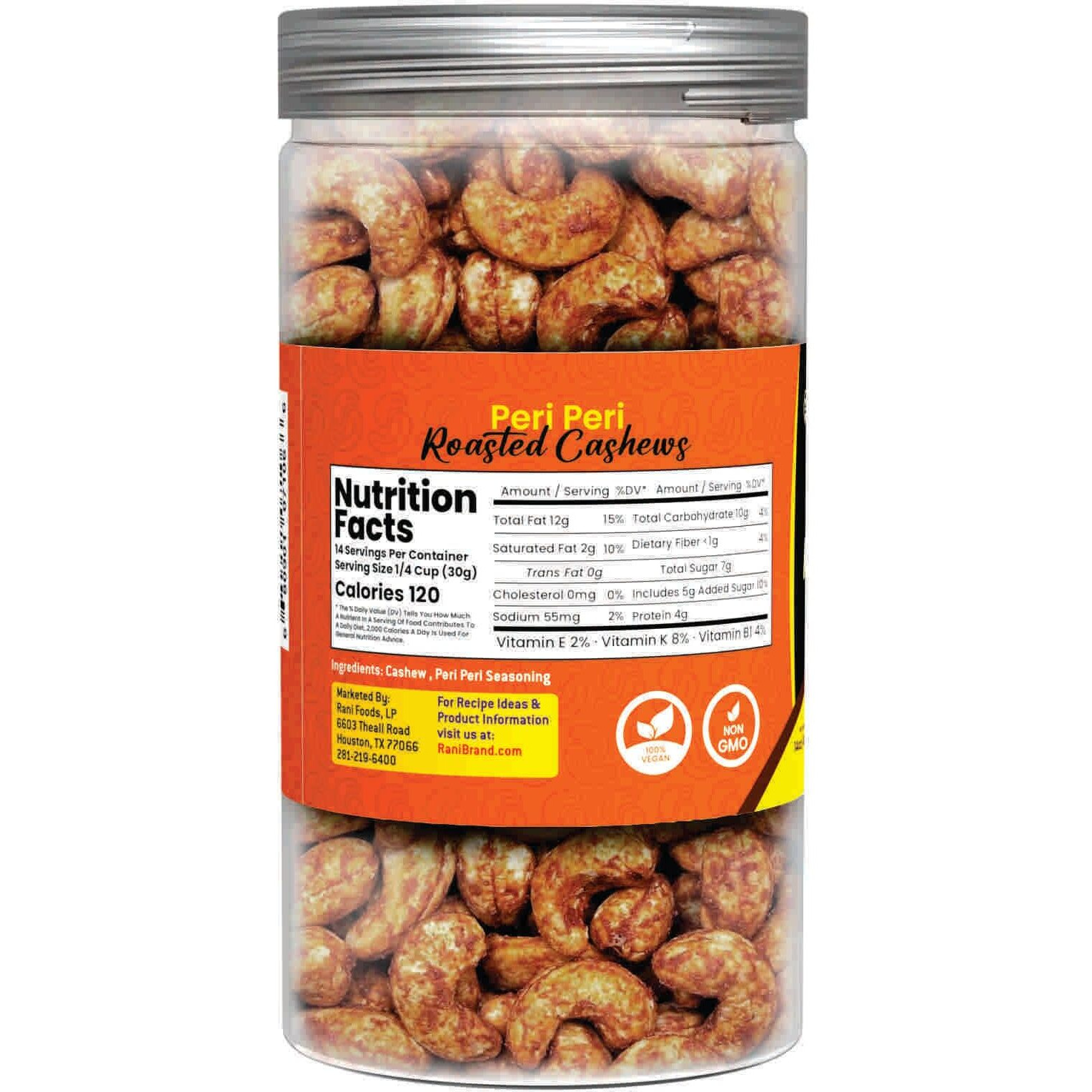 Rani Peri Peri Roasted Cashews 14oz (400g) PET Jar, Non-Fried, Oil Free ~ All Natural, Vegan, Gluten Friendly, NON-GMO, Kosher, Air Roasted, Crunchy & Flavorful