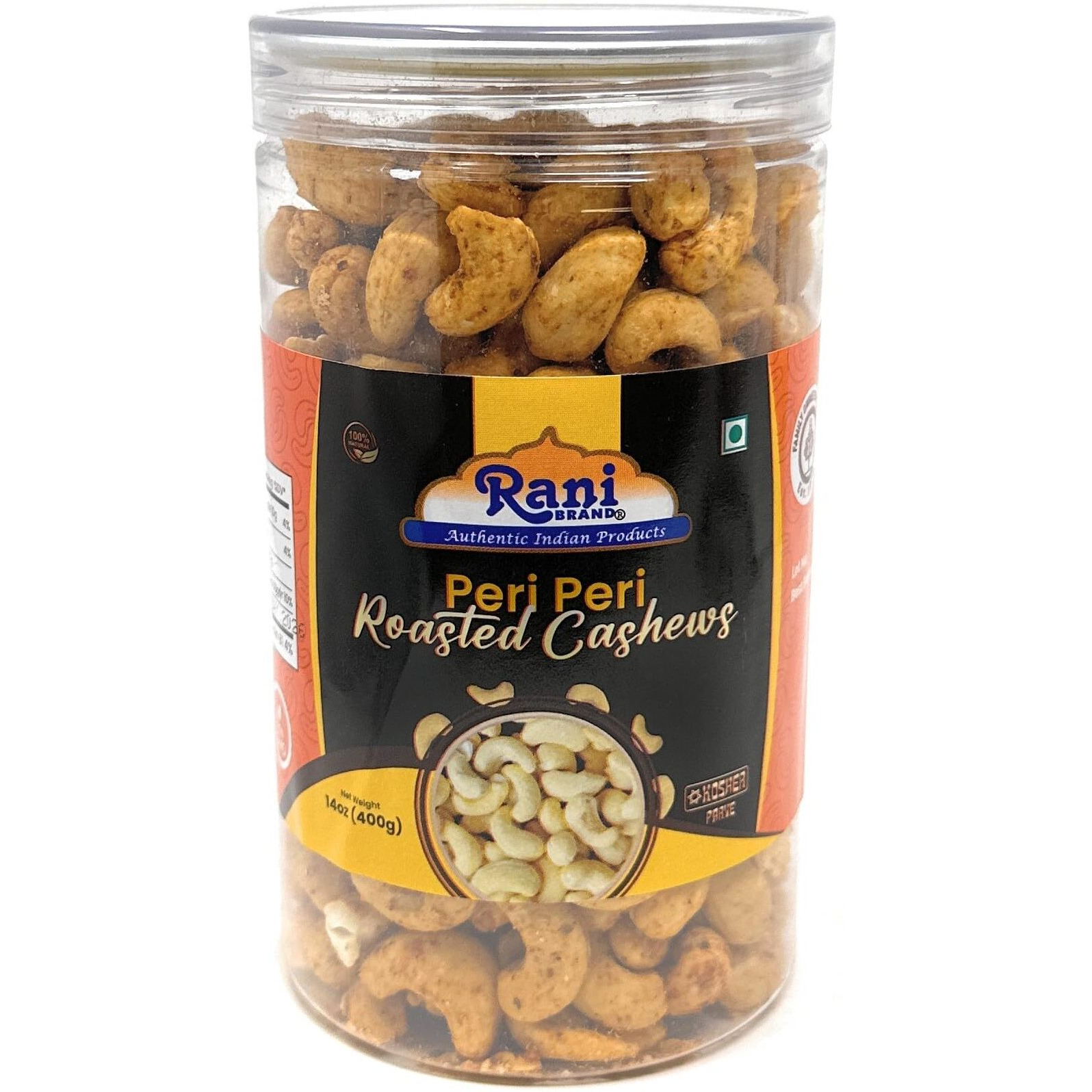 Rani Peri Peri Roasted Cashews 14oz (400g) PET Jar, Pack of 6, Non-Fried, Oil Free ~ All Natural, Vegan, Gluten Friendly, NON-GMO, Kosher, Air Roasted, Crunchy & Flavorful