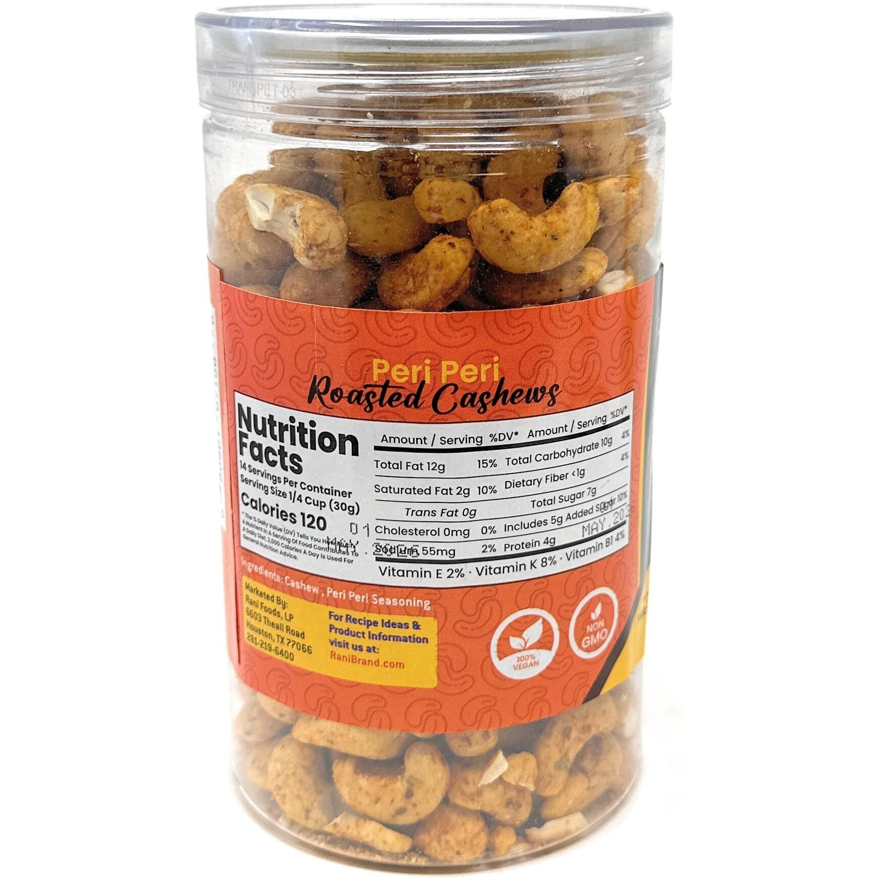 Rani Peri Peri Roasted Cashews 14oz (400g) PET Jar, Pack of 6, Non-Fried, Oil Free ~ All Natural, Vegan, Gluten Friendly, NON-GMO, Kosher, Air Roasted, Crunchy & Flavorful