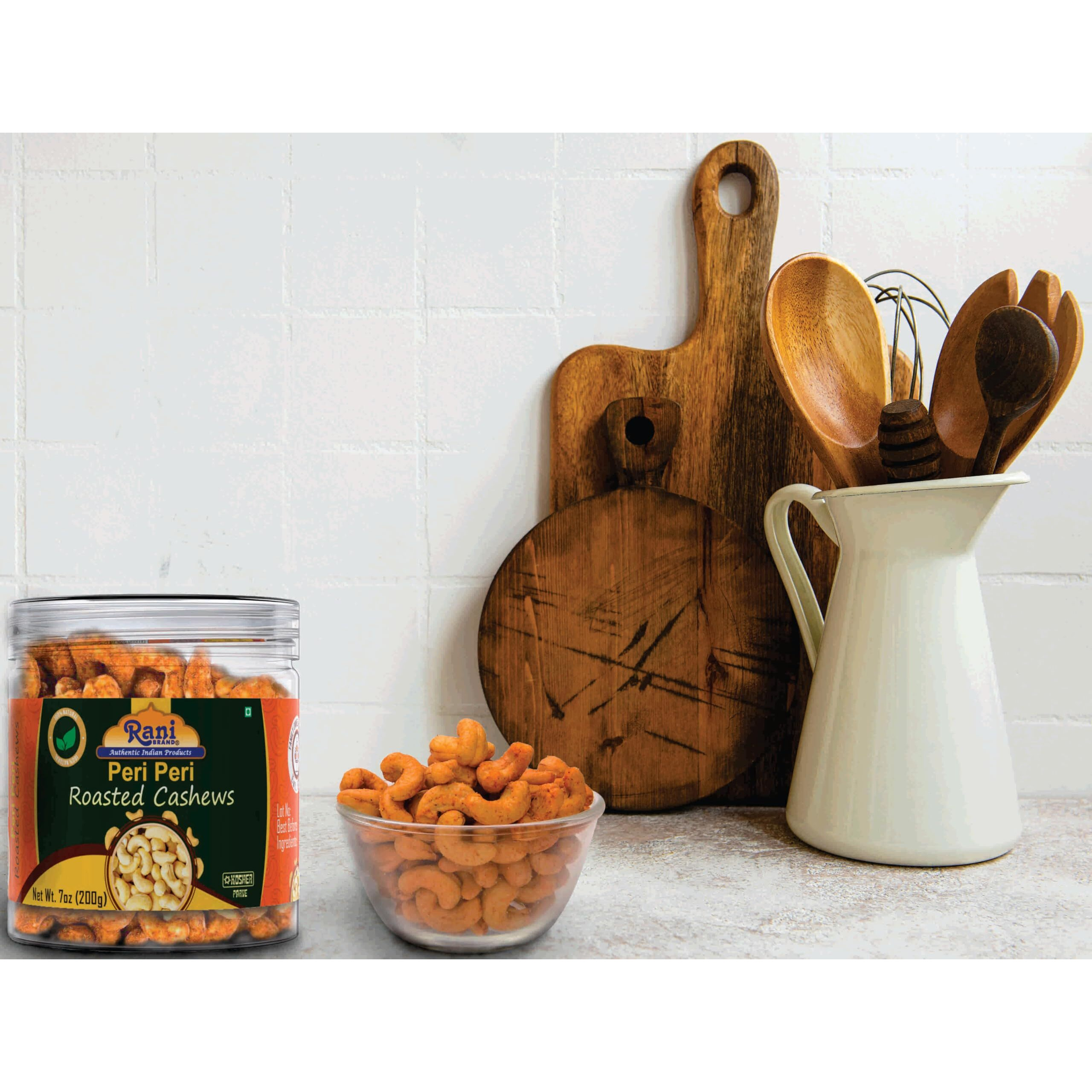 Rani Peri Peri Roasted Cashews 7oz (200g) PET Jar, Non-Fried, Oil Free ~ All Natural, Vegan, Gluten Friendly, NON-GMO, Kosher, Air Roasted, Crunchy & Flavorful