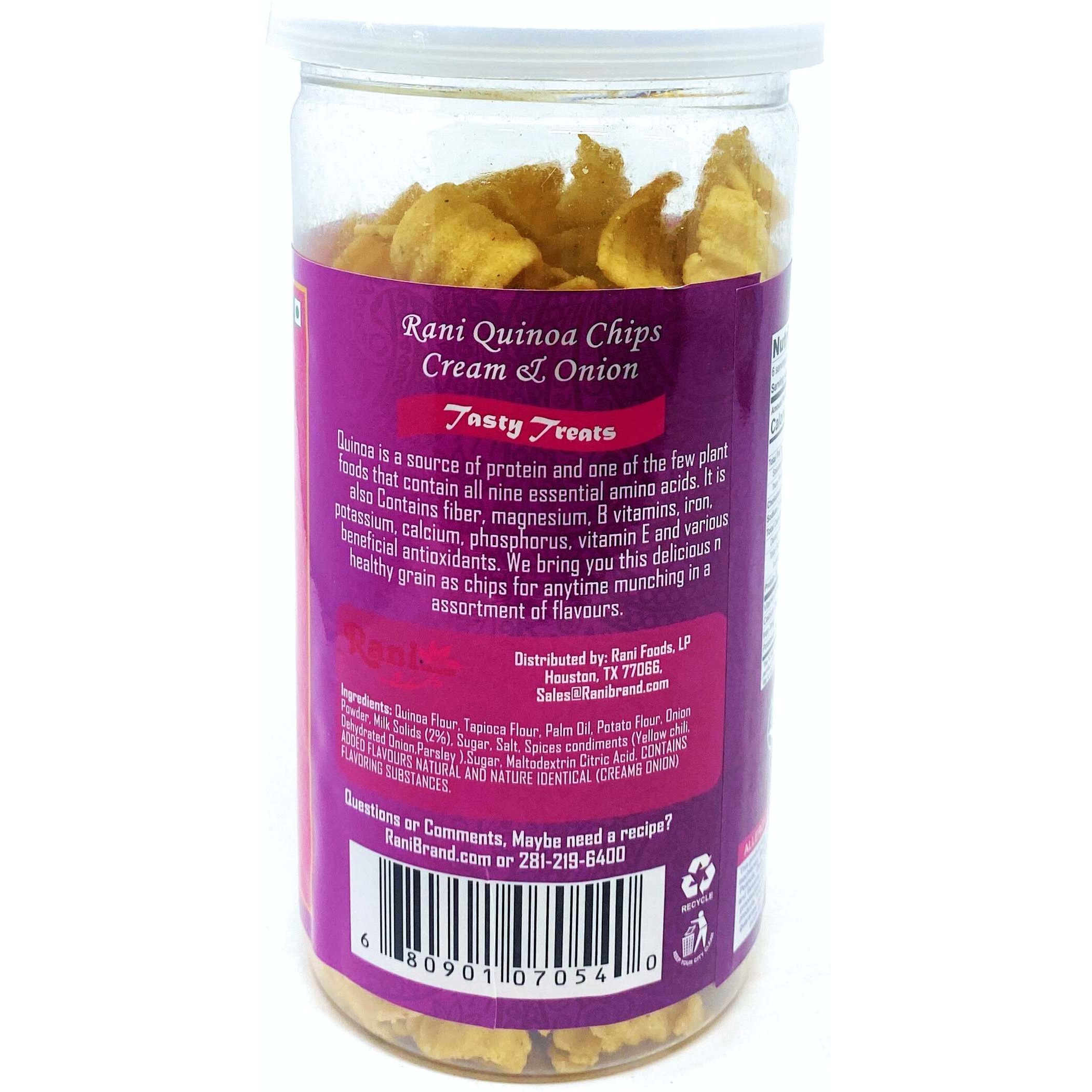 Rani Quinoa Chips Cream & Onion 5.25oz (150g) Vacuum Sealed, Easy Open Top, Resealable Container ~ Indian Tasty Treats, Vegan, NON-GMO, Indian Origin & Taste