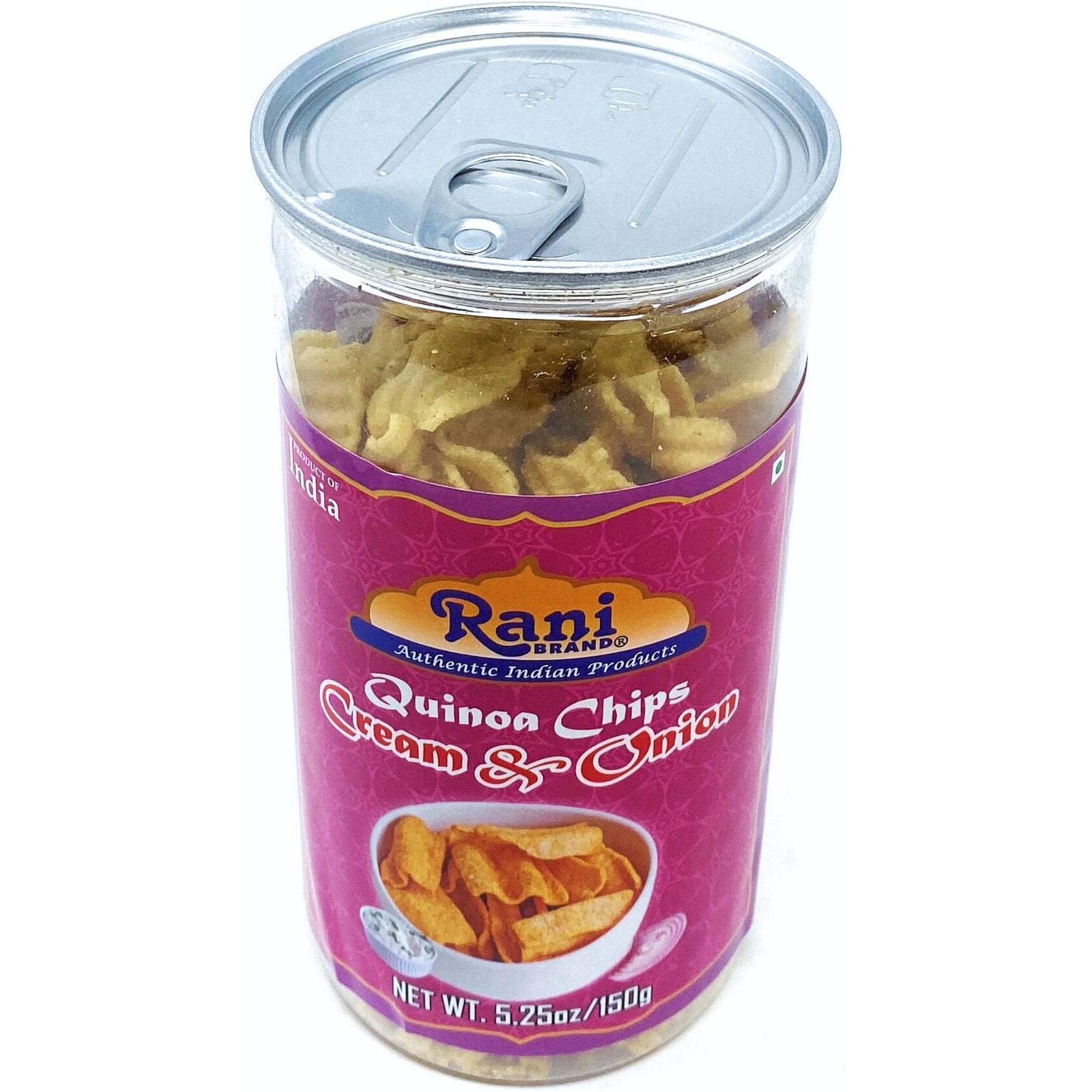 Rani Quinoa Chips Cream & Onion 5.25oz (150g) Vacuum Sealed, Easy Open Top, Resealable Container ~ Indian Tasty Treats, Vegan, NON-GMO, Indian Origin & Taste