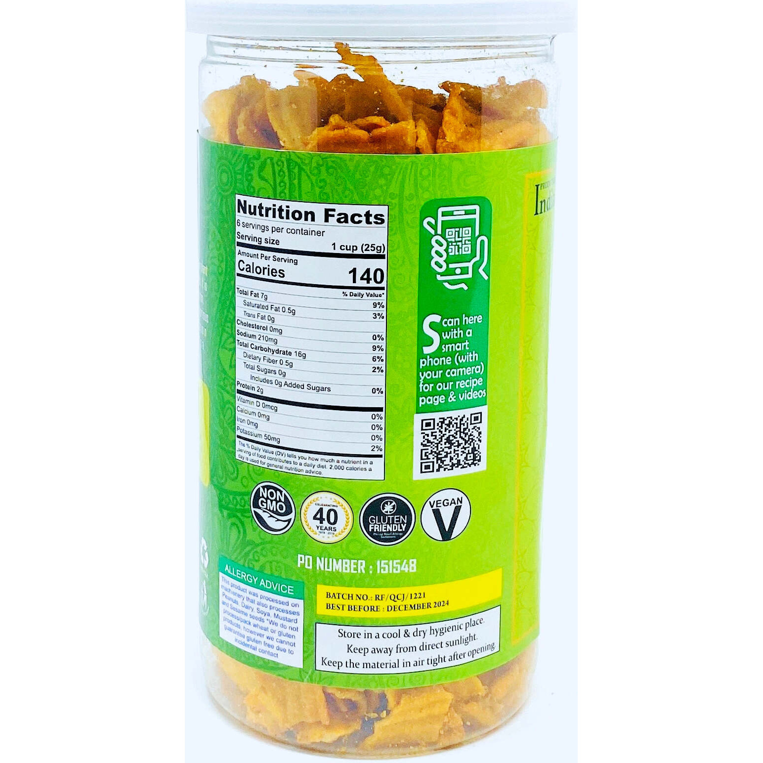 Rani Quinoa Chips Jalapeno 5.25oz (150g) Vacuum Sealed, Easy Open Top, Resealable Container ~ Indian Tasty Treats, Vegan, NON-GMO, Indian Origin & Taste
