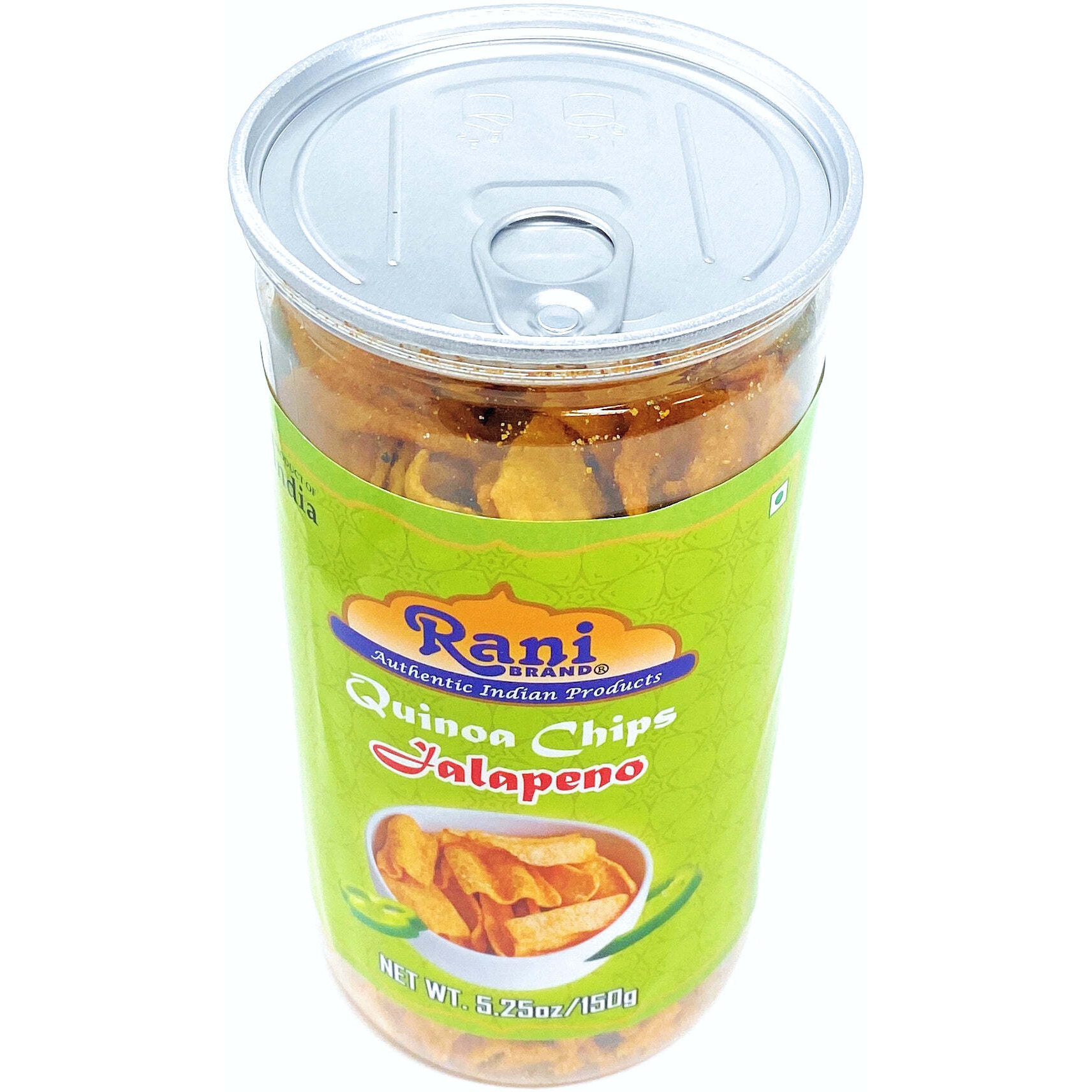 Rani Quinoa Chips Jalapeno 5.25oz (150g) Vacuum Sealed, Easy Open Top, Resealable Container ~ Indian Tasty Treats, Vegan, NON-GMO, Indian Origin & Taste