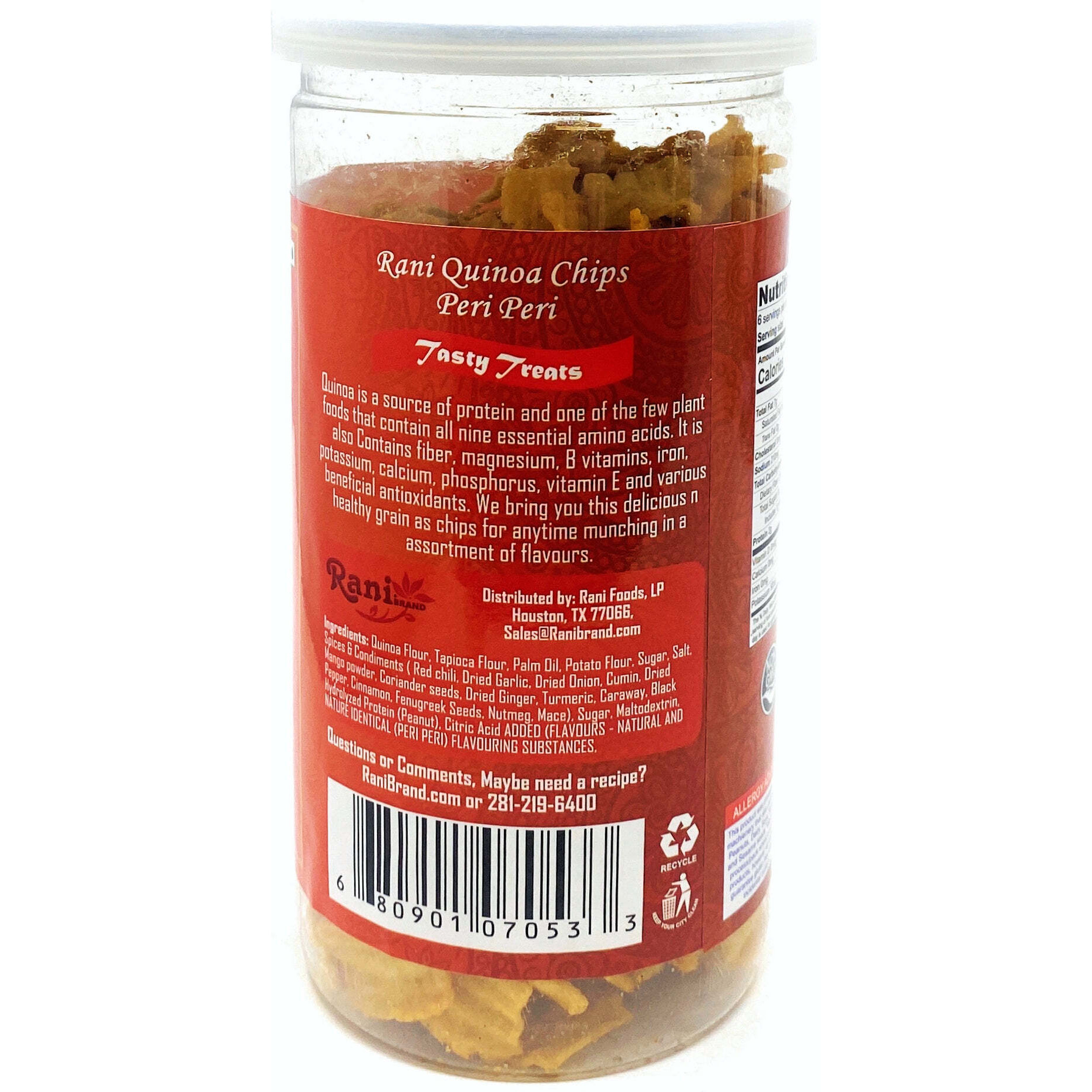 Rani Quinoa Chips Peri-Peri 5.25oz (150g) Vacuum Sealed, Easy Open Top, Resealable Container ~ Indian Tasty Treats, Vegan, NON-GMO, Indian Origin & Taste