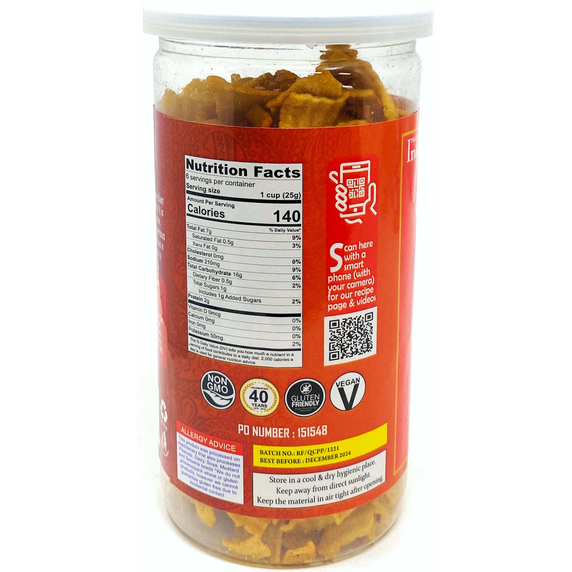 Rani Quinoa Chips Peri-Peri 5.25oz (150g) Vacuum Sealed, Easy Open Top, Resealable Container ~ Indian Tasty Treats, Vegan, NON-GMO, Indian Origin & Taste
