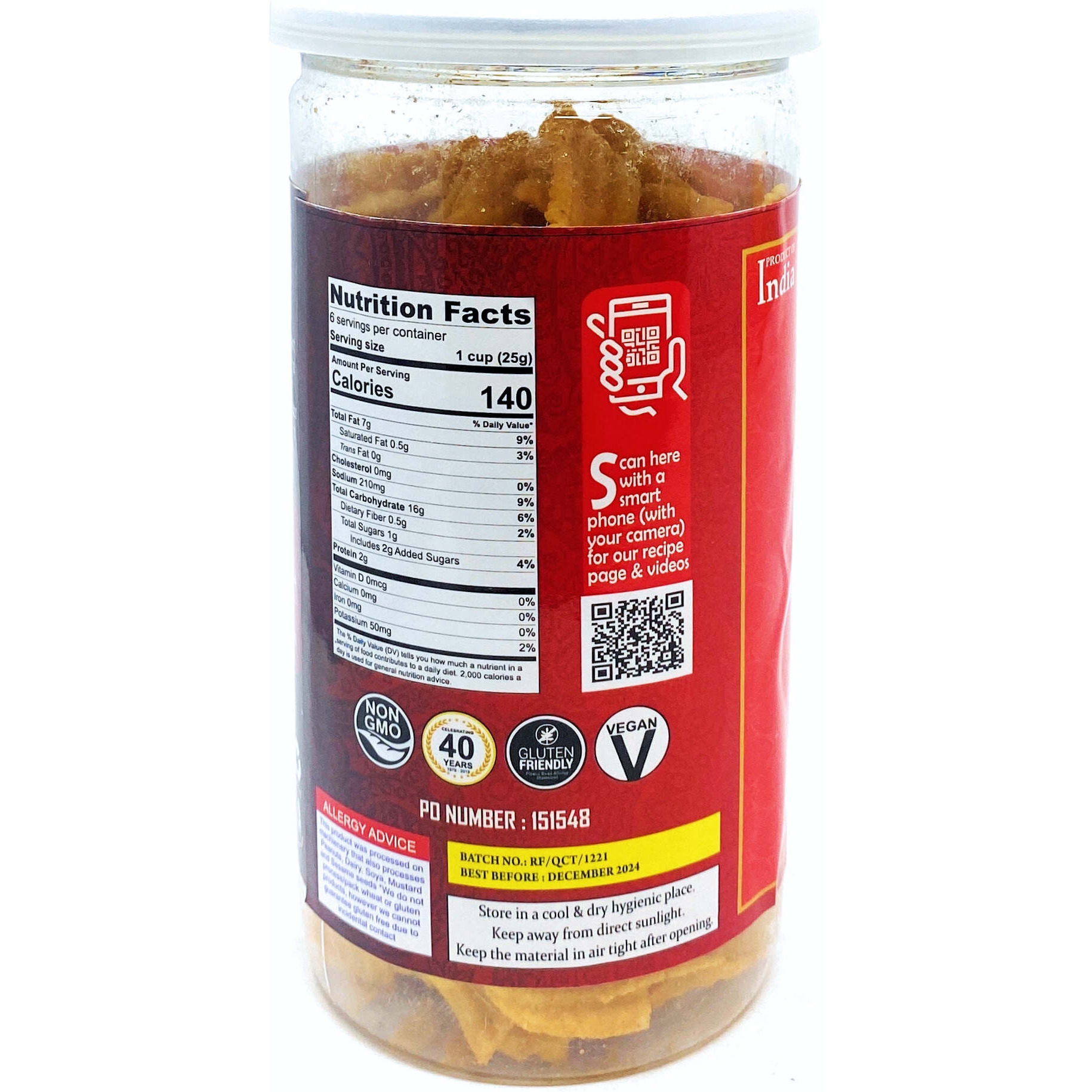 Rani Quinoa Chips Tomato 5.25oz (150g) Vacuum Sealed, Easy Open Top, Resealable Container ~ Indian Tasty Treats, Vegan, NON-GMO, Indian Origin & Taste